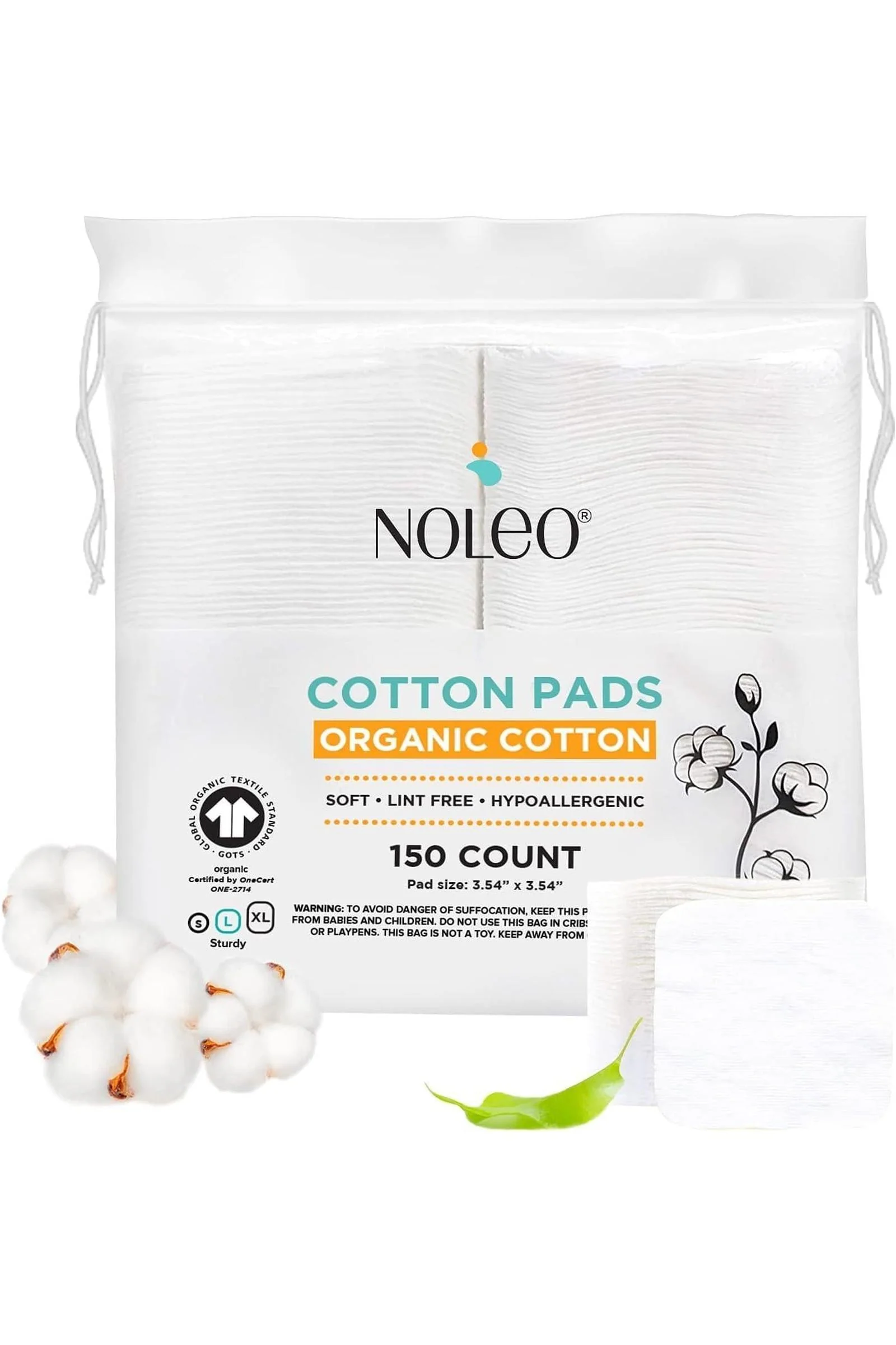 NOLEO Organic Cotton Pads - Large 3.54"x3.54" - Image 2