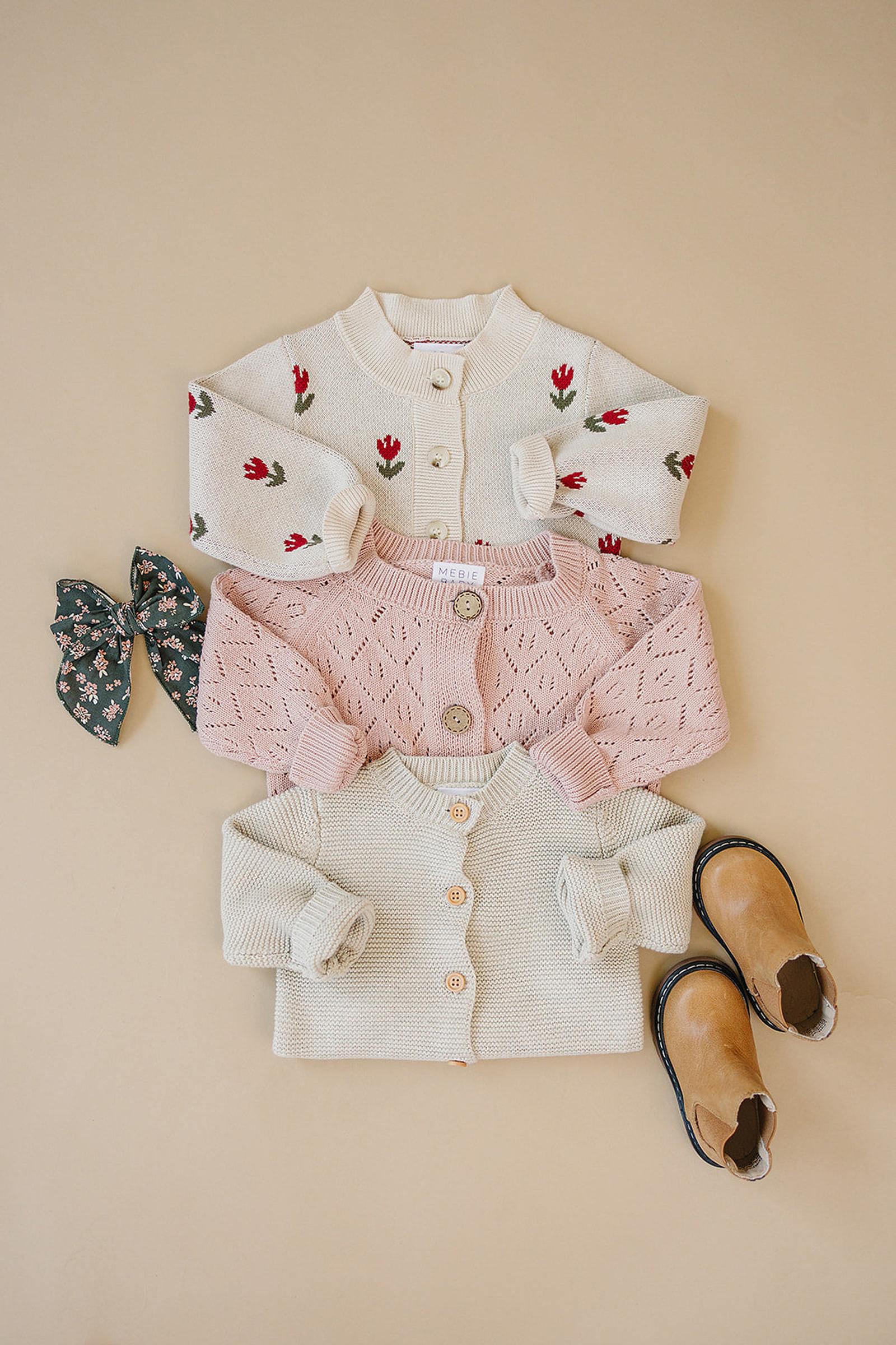 Mebie Baby Oatmeal Knit Button Down Cardigan, 100% Cotton, Sizes 0-7 - Image 4