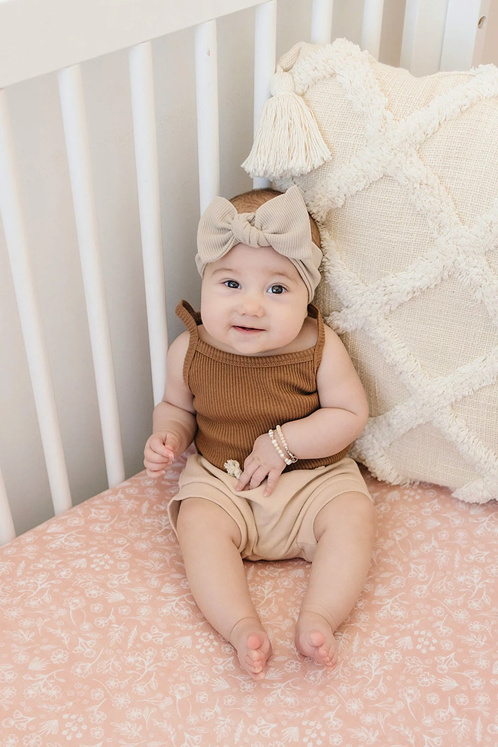 Mebie Baby Baby Girl Oatmeal Ribbed Head Wrap, Organic Cotton, Baby - Image 3