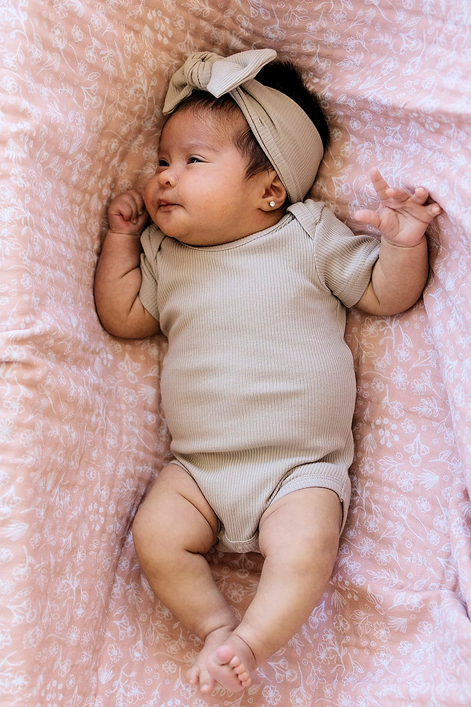 Mebie Baby Baby Girl Oatmeal Ribbed Head Wrap, Organic Cotton, Baby - Image 4