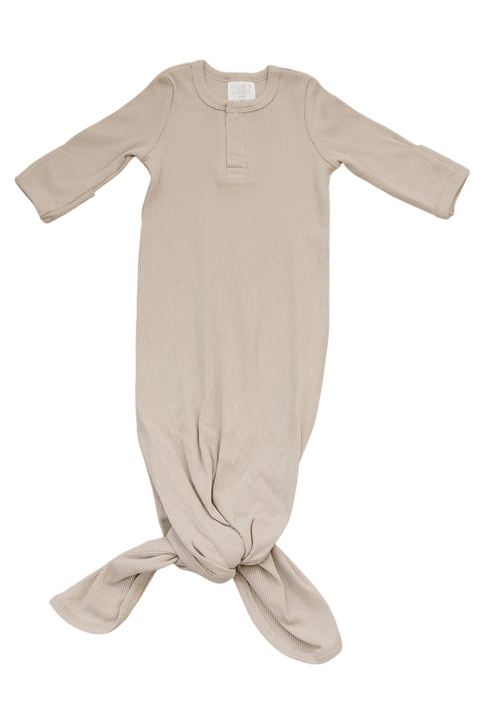 Mebie Baby Oatmeal Ribbed Knot Gown, Baby Essentials, Organic Cotton - Image 2