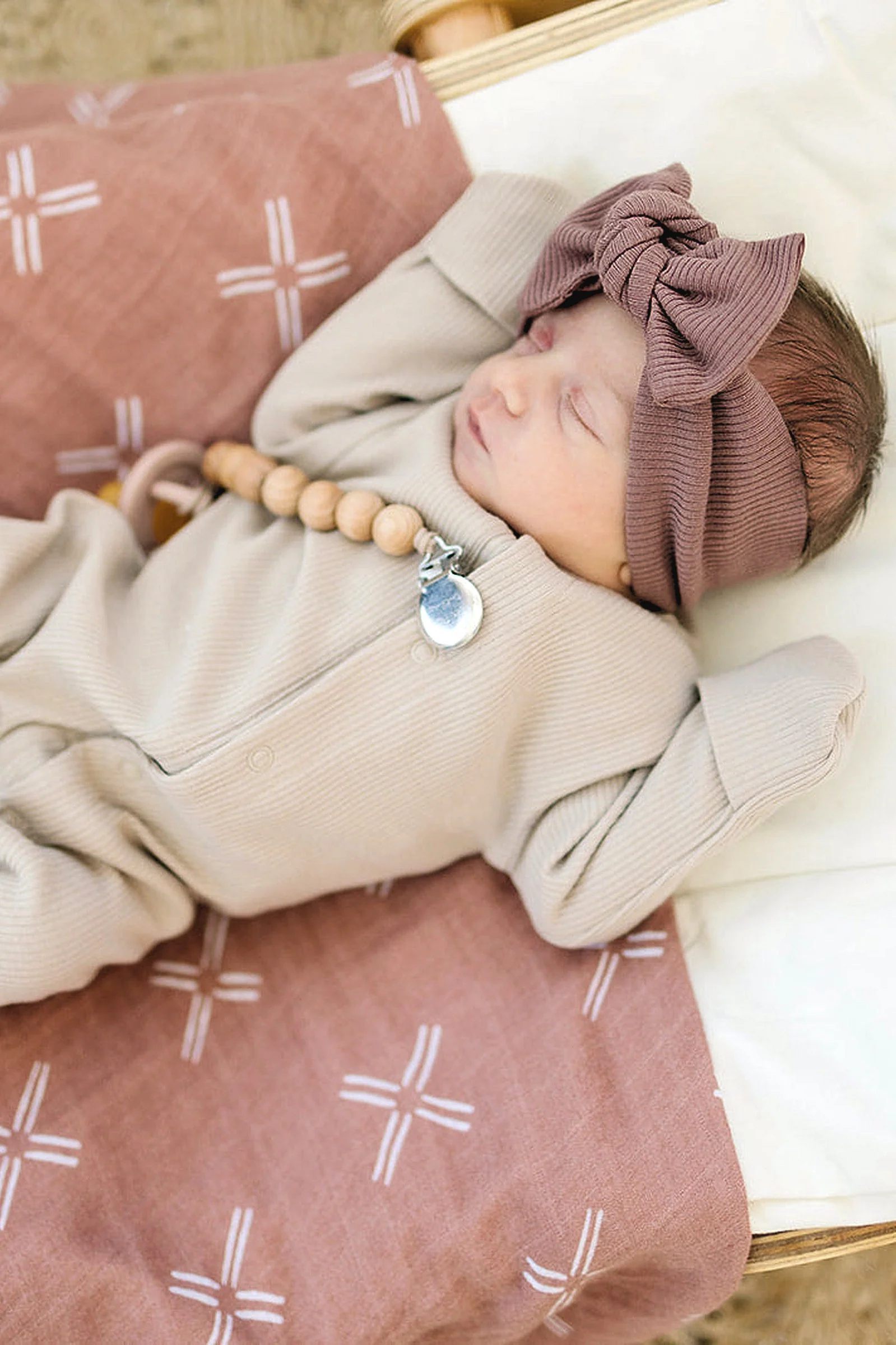 Mebie Baby Oatmeal Ribbed Snap Footed Pajama, Organic Cotton, Baby Essentials - Image 3