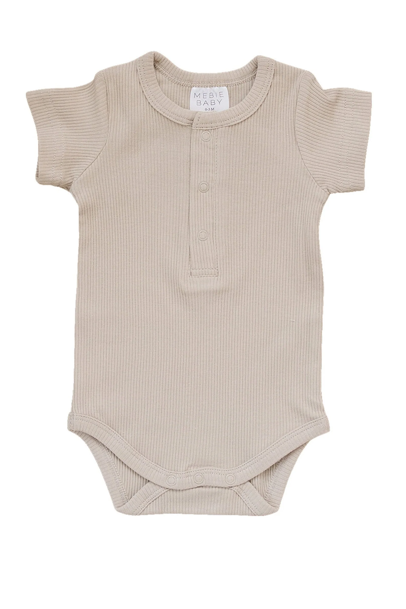 Mebie Baby Oatmeal Ribbed Snap Bodysuit, Organic Cotton, Baby Essentials - Image 2