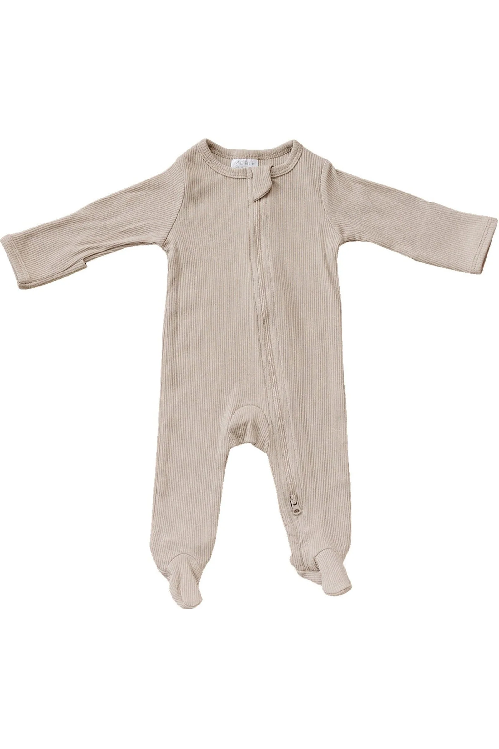 Mebie Baby Oatmeal Ribbed Zipper Footed Pajama, Organic Cotton, Baby Essentials - Image 2