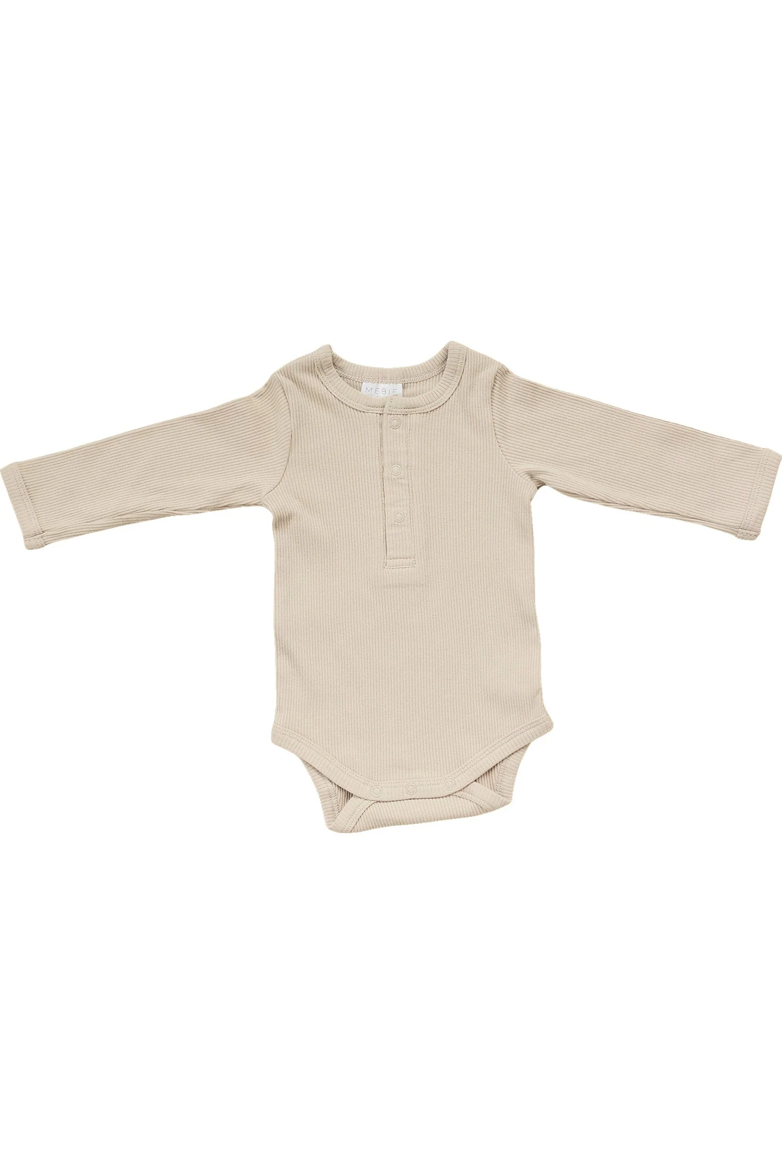 Mebie Baby Oatmeal Organic Snap Long Sleeve Ribbed Bodysuit, Cotton, Gender Neutral, Baby - Image 2