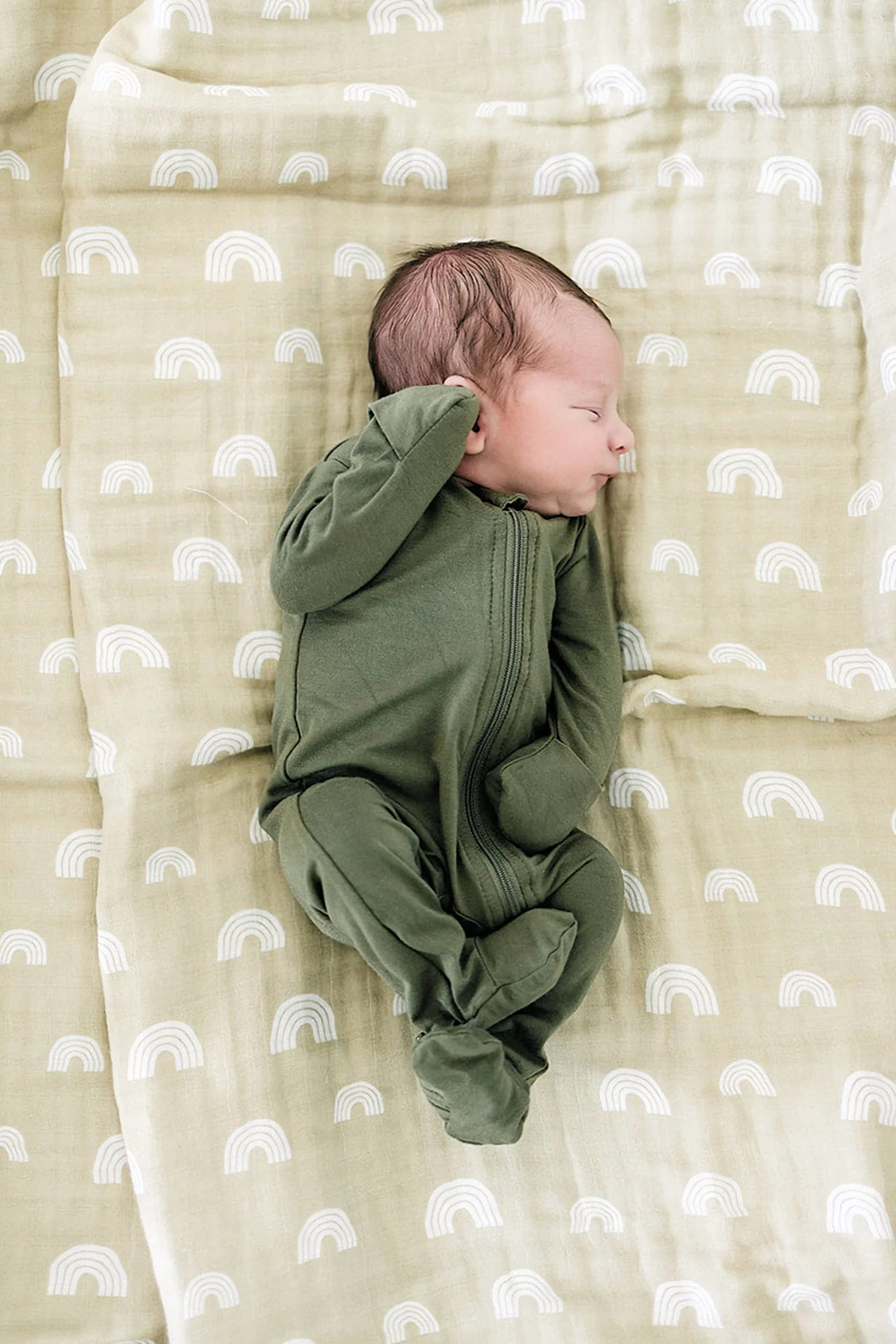 Mebie Baby Olive Footed Zipper Pajama, Bamboo, Baby Essentials, Gender Neutral - Image 3