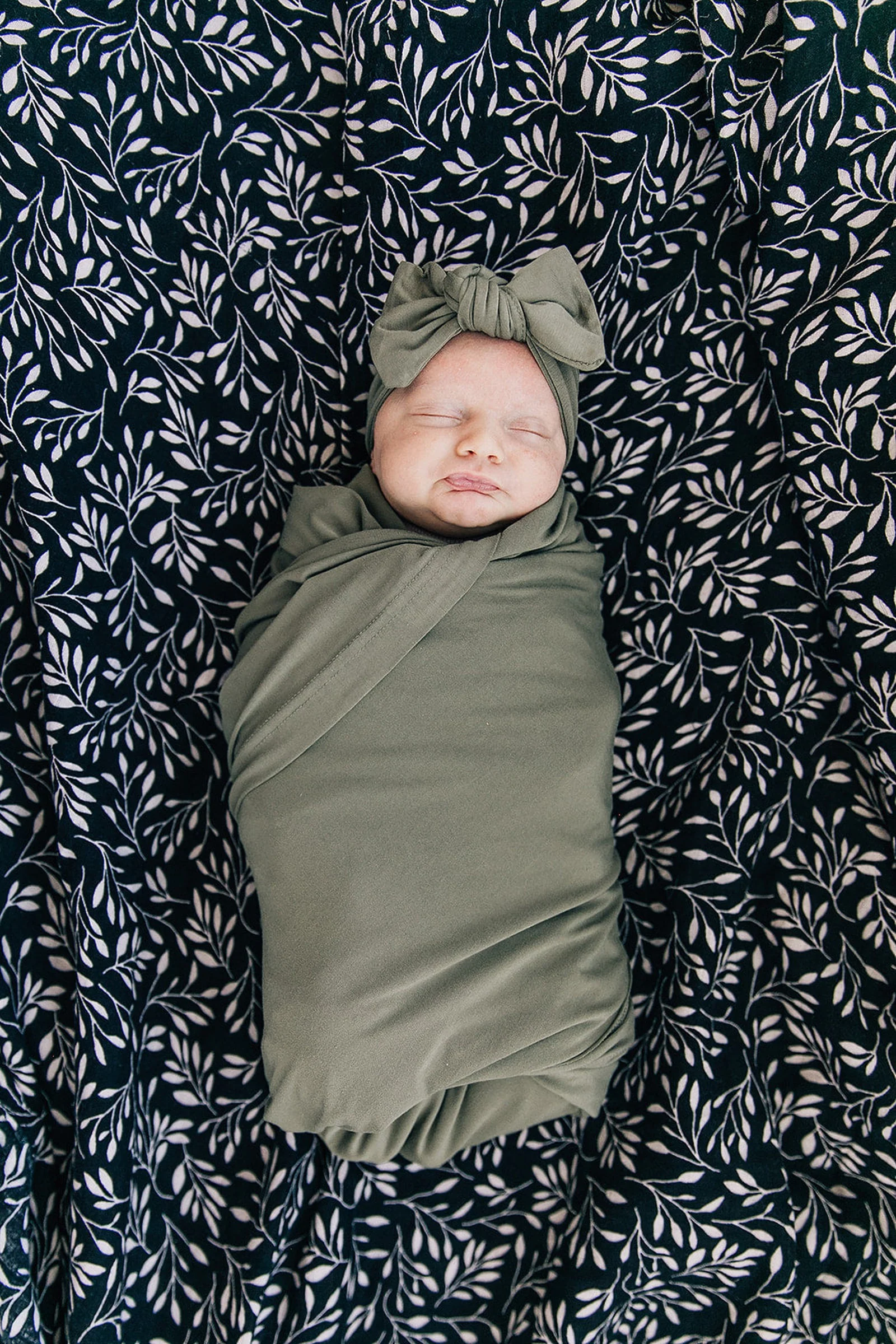 Olive Swaddle + Hat OR Head Wrap Set | Bamboo  | Baby Essentials - Image 3