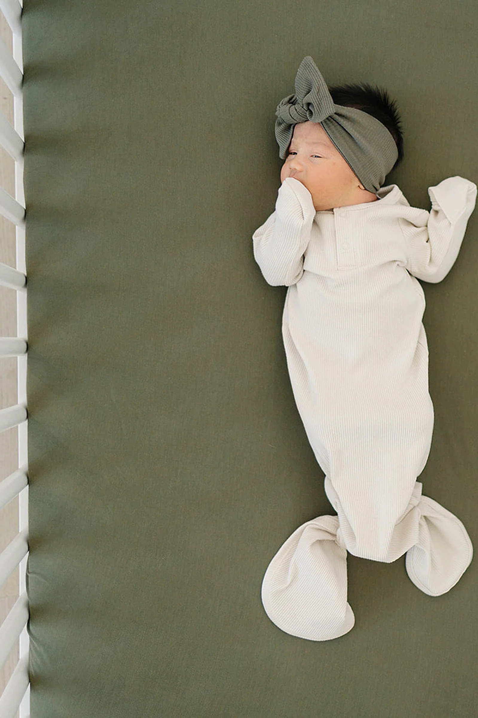 Mebie Baby Olive Stretch Crib Sheet, Bamboo, Baby Essentials - Image 6