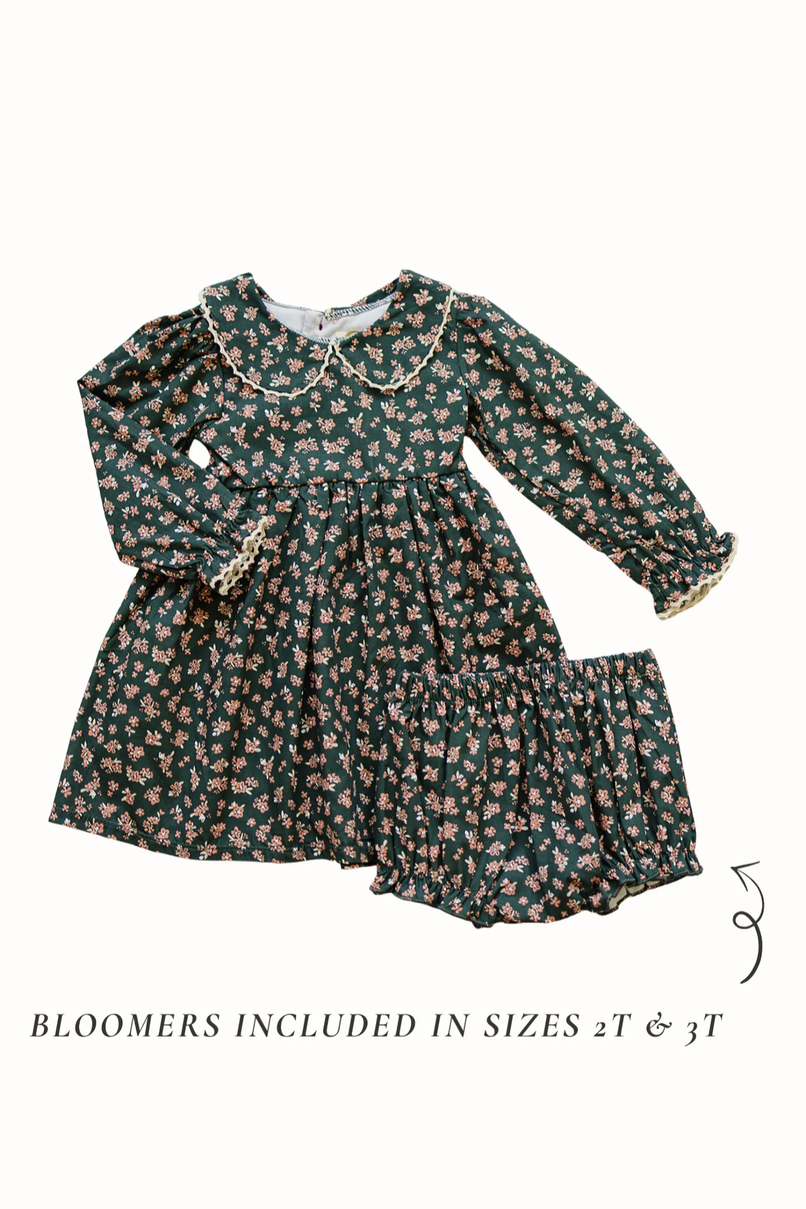 Mebie Baby Elegant Olive Bloom Dress with Peter Pan Collar, Cotton, Sizes 2-7 - Image 3