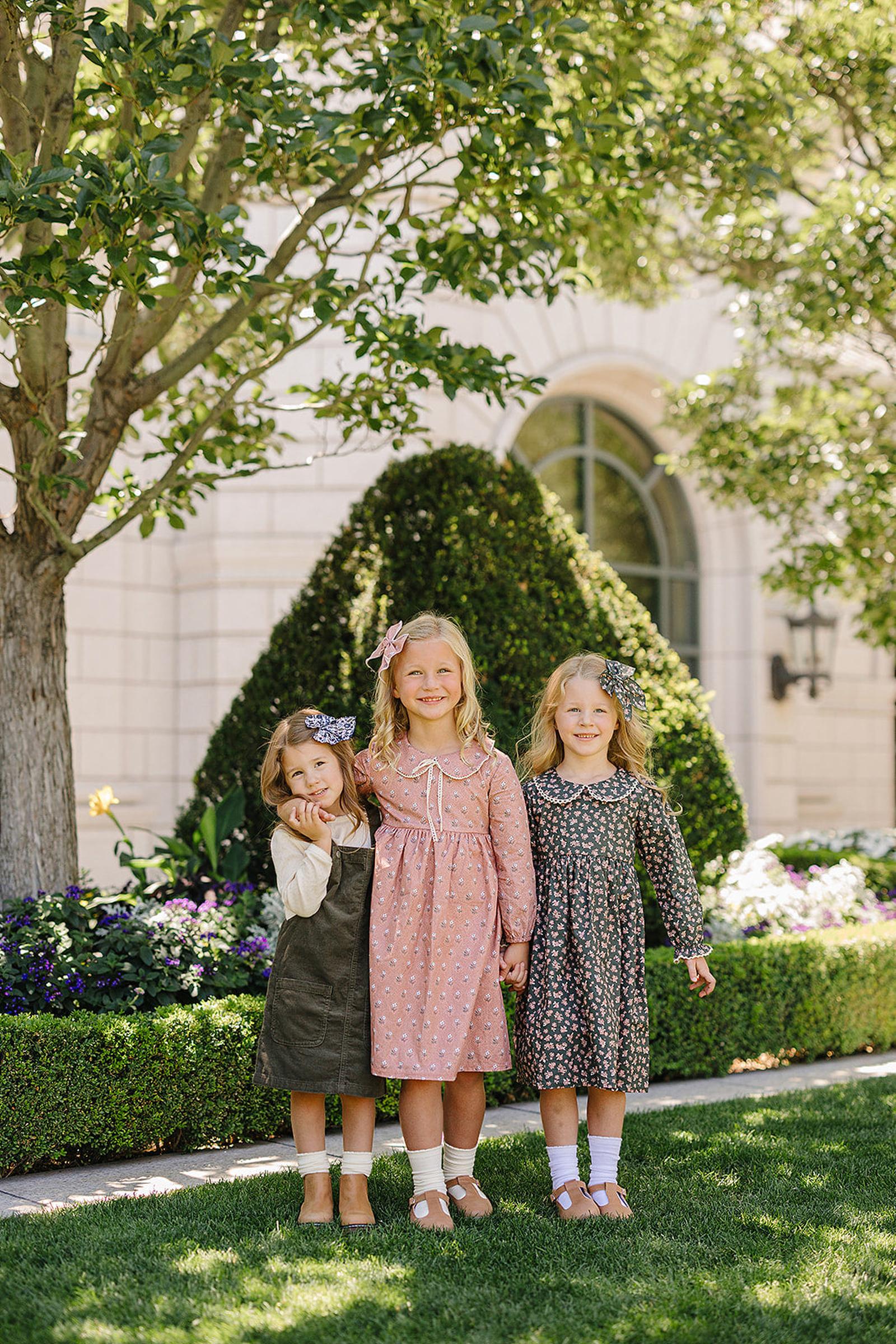 Mebie Baby Elegant Olive Bloom Dress with Peter Pan Collar, Cotton, Sizes 2-7 - Image 5