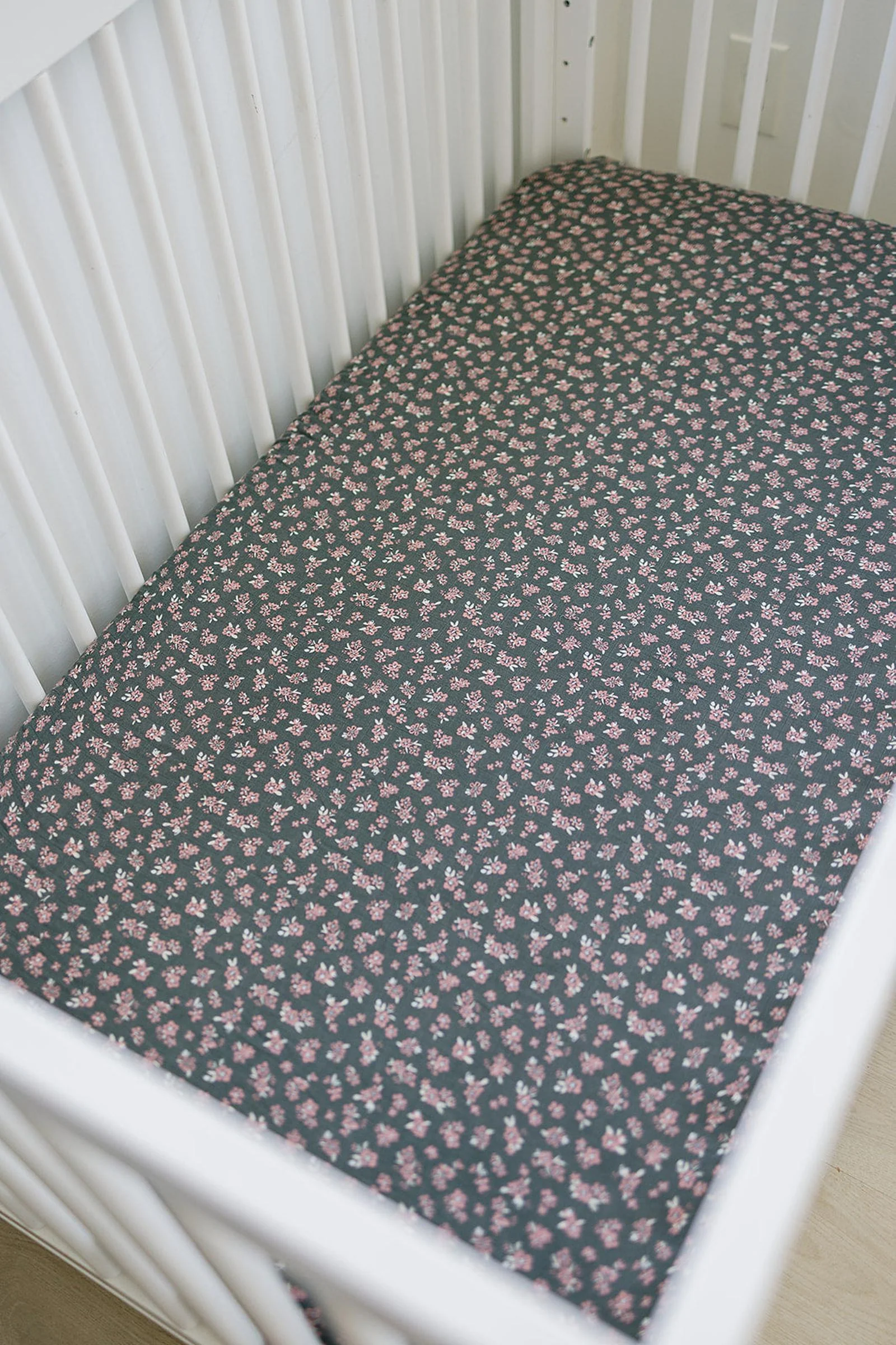 Mebie Baby Olive Bloom Muslin Crib Sheet, 100% Cotton, Baby Essentials - Image 2