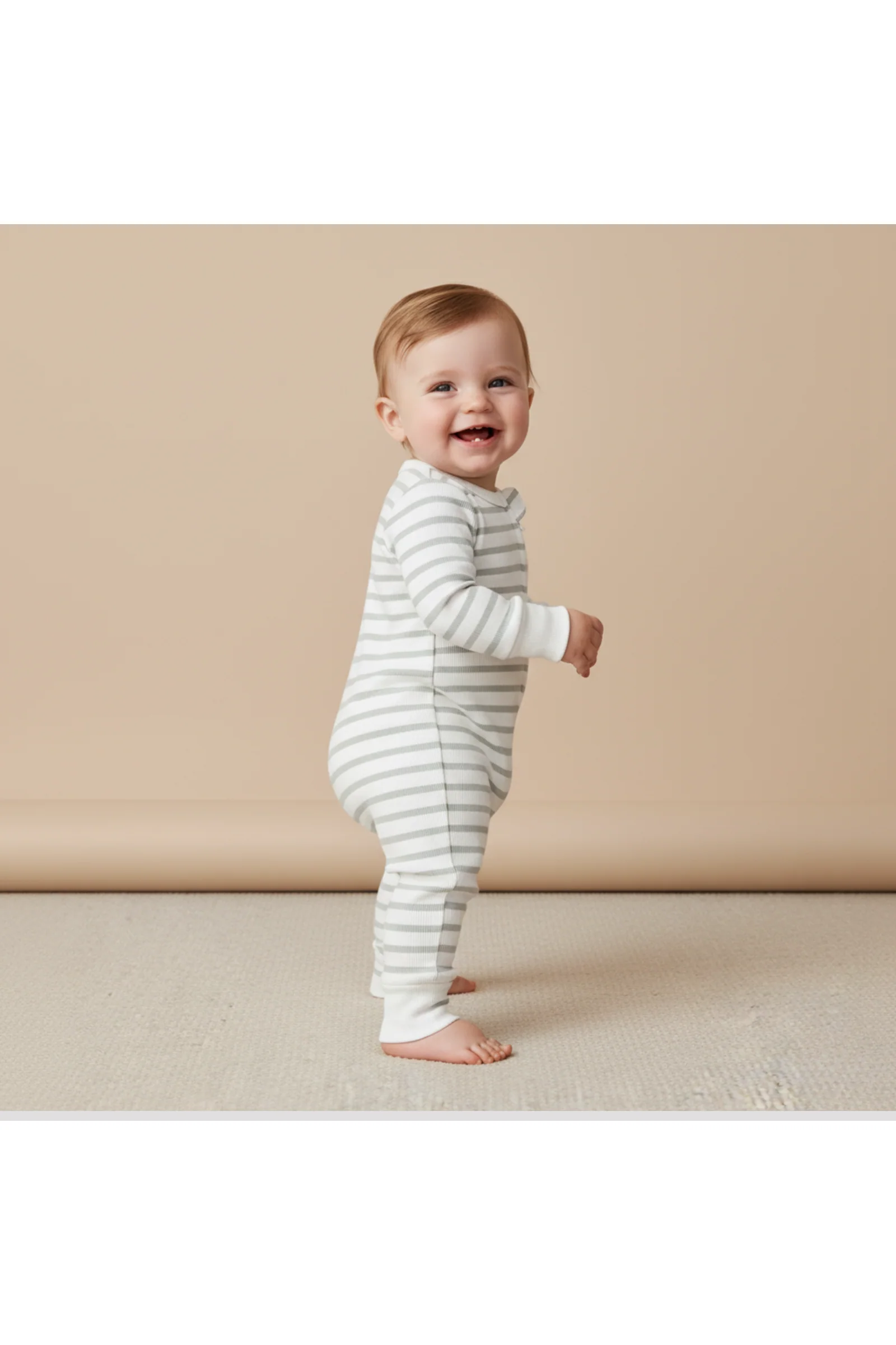 Organic 2-Way Zip Romper - Fog Stripes - Image 3