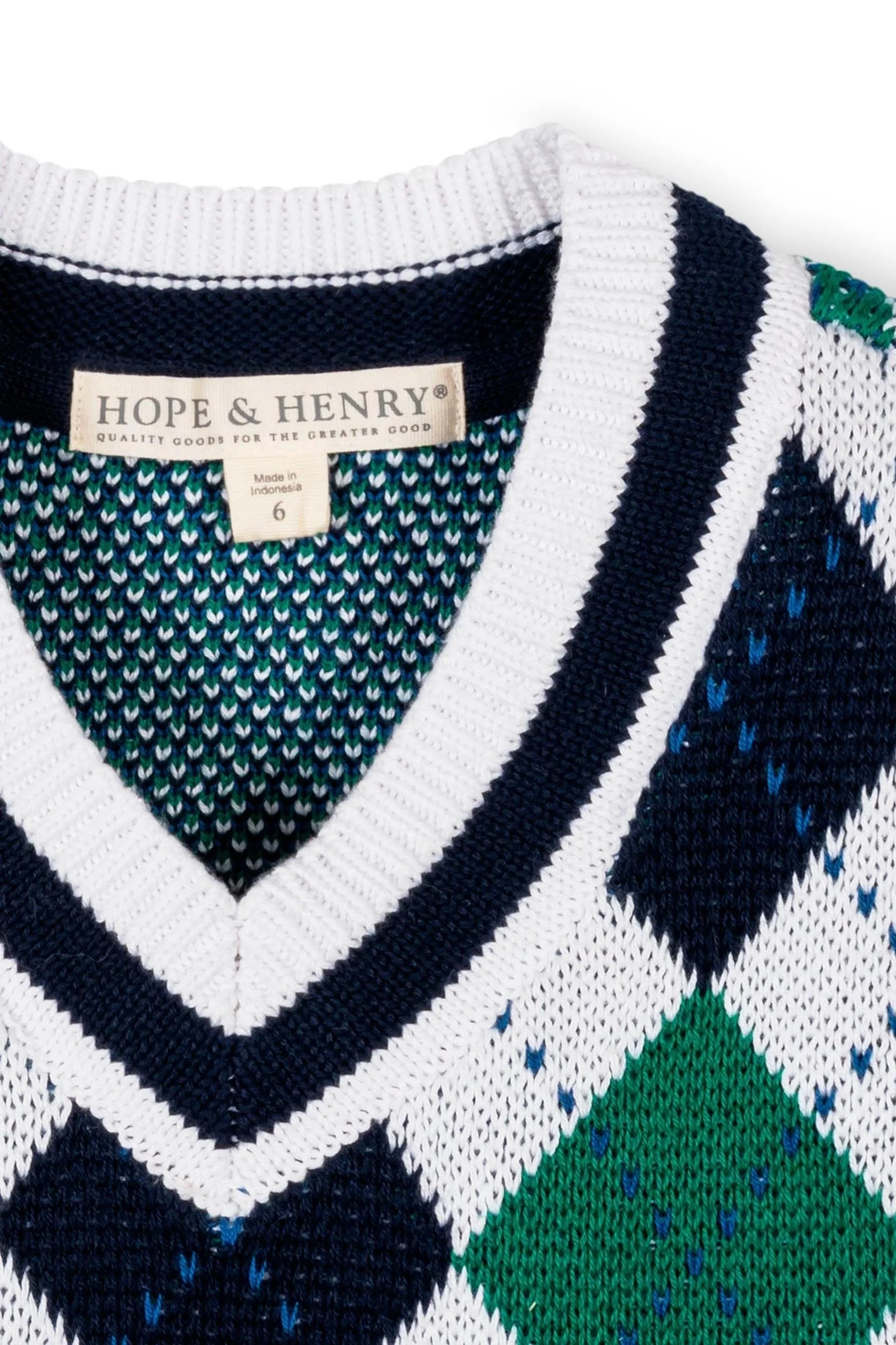 Hope & Henry Organic Cotton Argyle Sweater Vest for Boys, White & Green, Size 2T-18 - Image 3