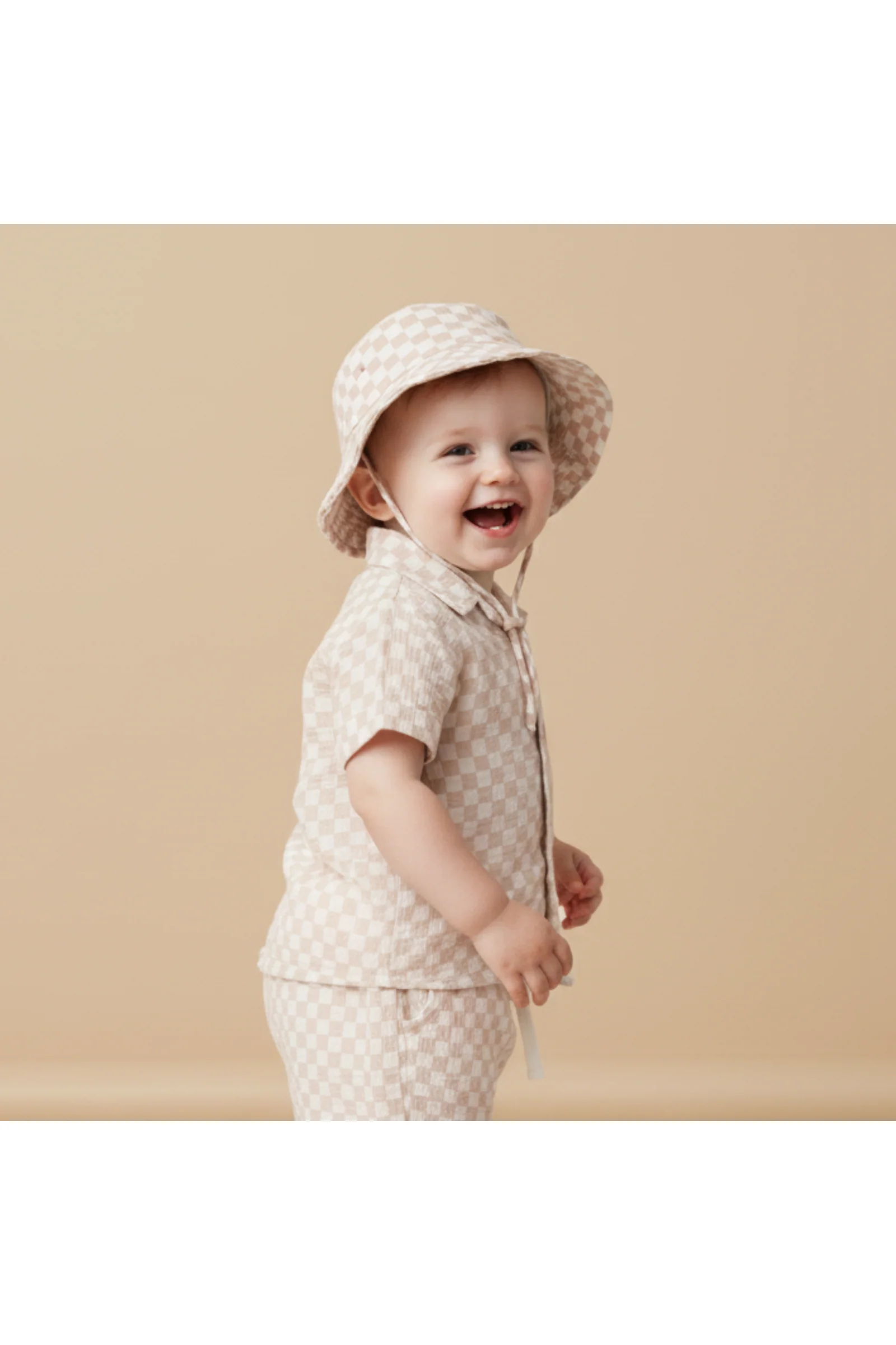 Organic Bucket Sun Hat - Brick Checks - Image 3