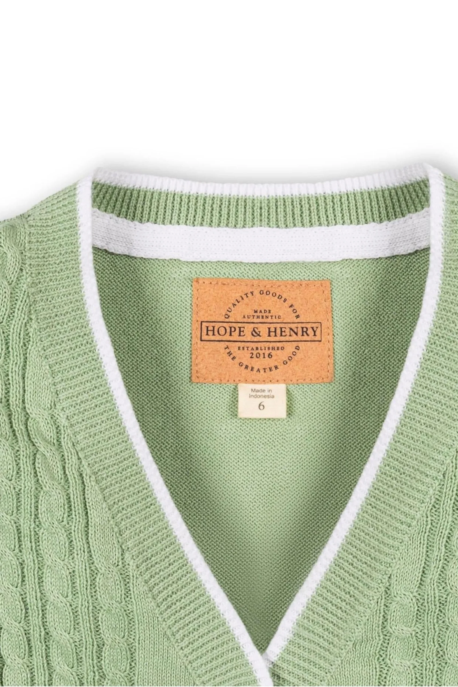 Hope & Henry Organic Cotton Cable Cardigan for Boys, Soft Green, Sizes 2T-18 - Image 3