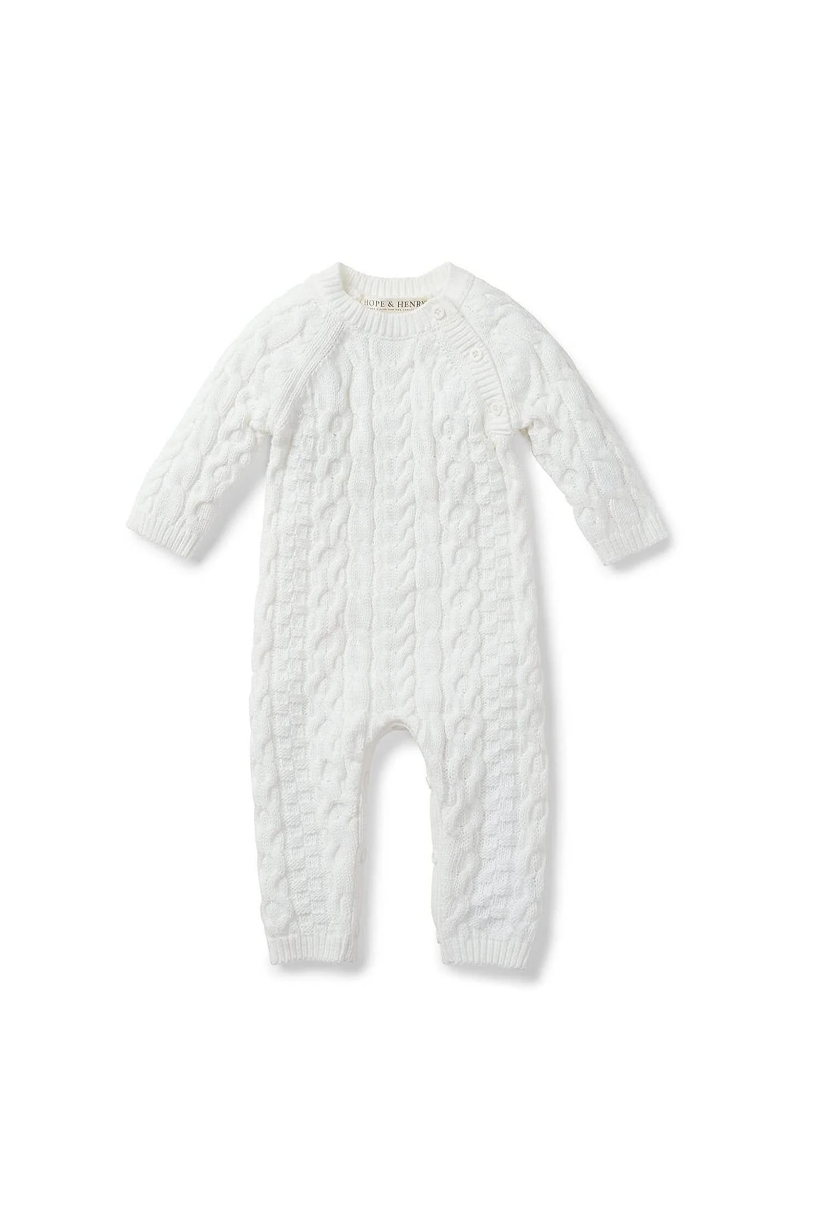 Hope & Henry Organic Cotton Cable Knit Sweater Romper for Babies, Soft White - Image 2
