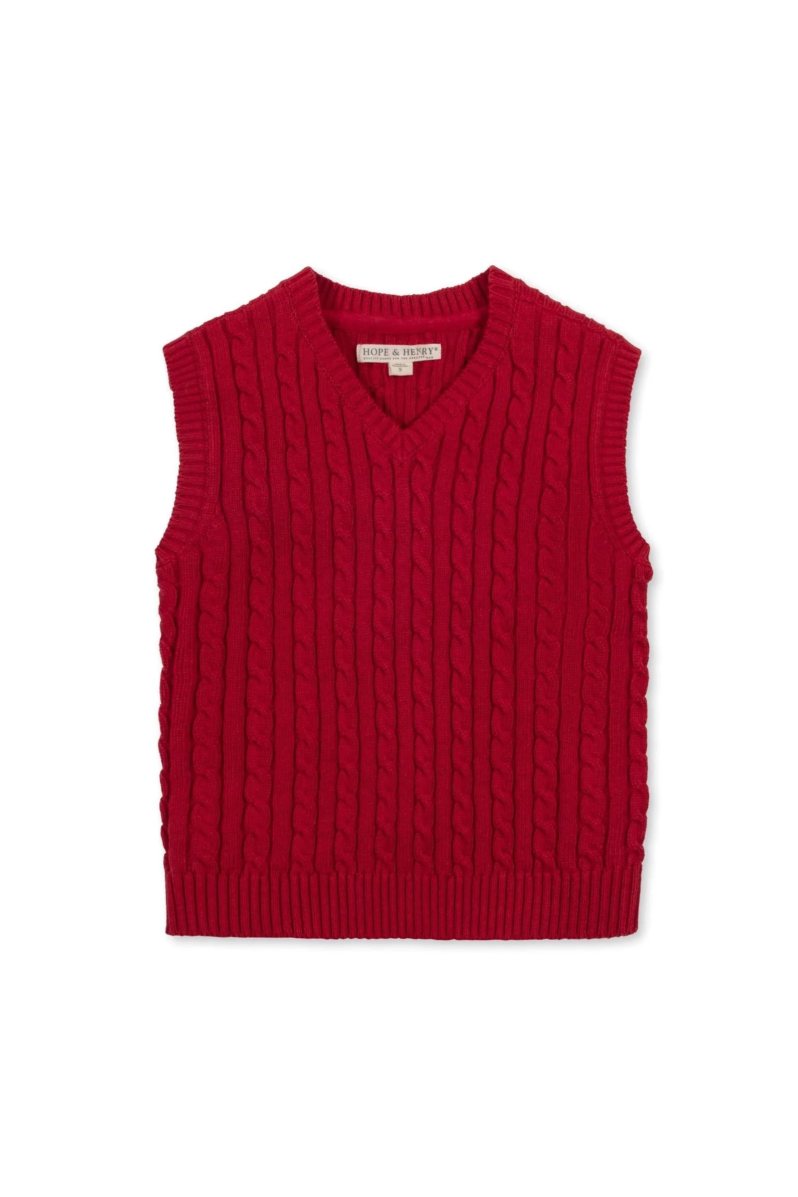 Hope & Henry Organic Cotton Cable Sweater Vest for Boys, Red, Sizes 4T-18 - Image 2