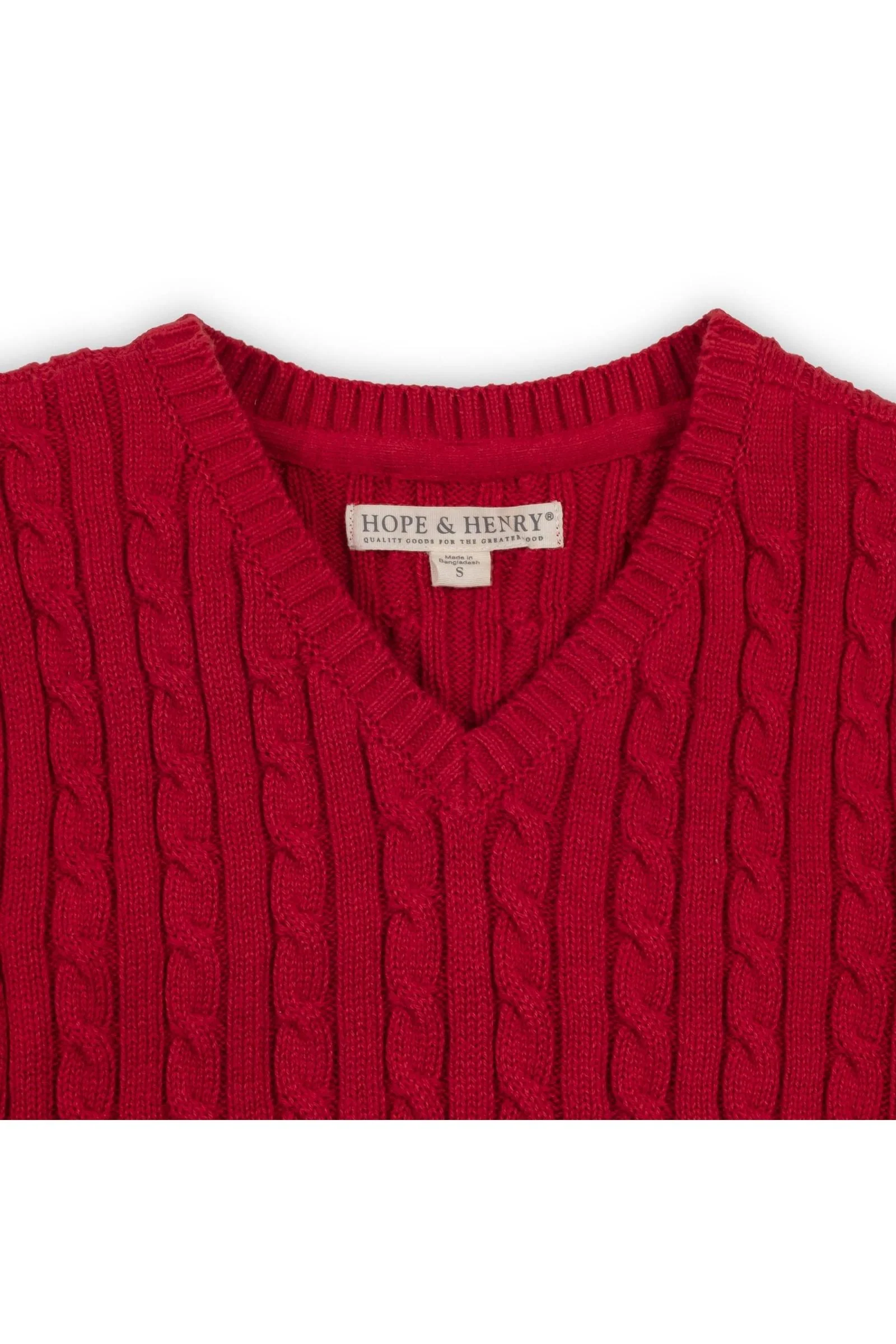 Hope & Henry Organic Cotton Cable Sweater Vest for Boys, Red, Sizes 4T-18 - Image 3