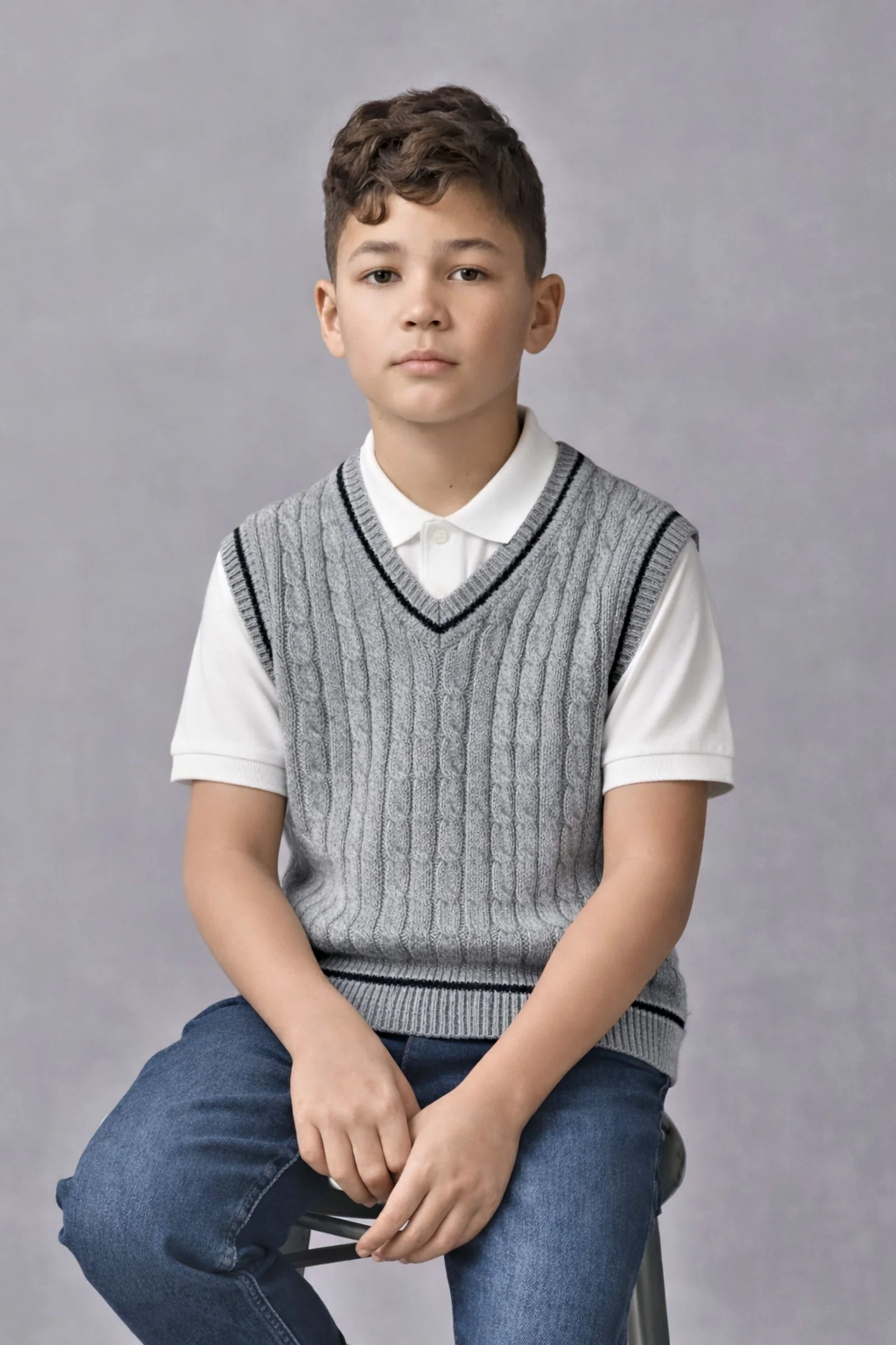 Hope & Henry Organic Cotton Cable Sweater Vest for Boys, Gray, Sizes 2T-14