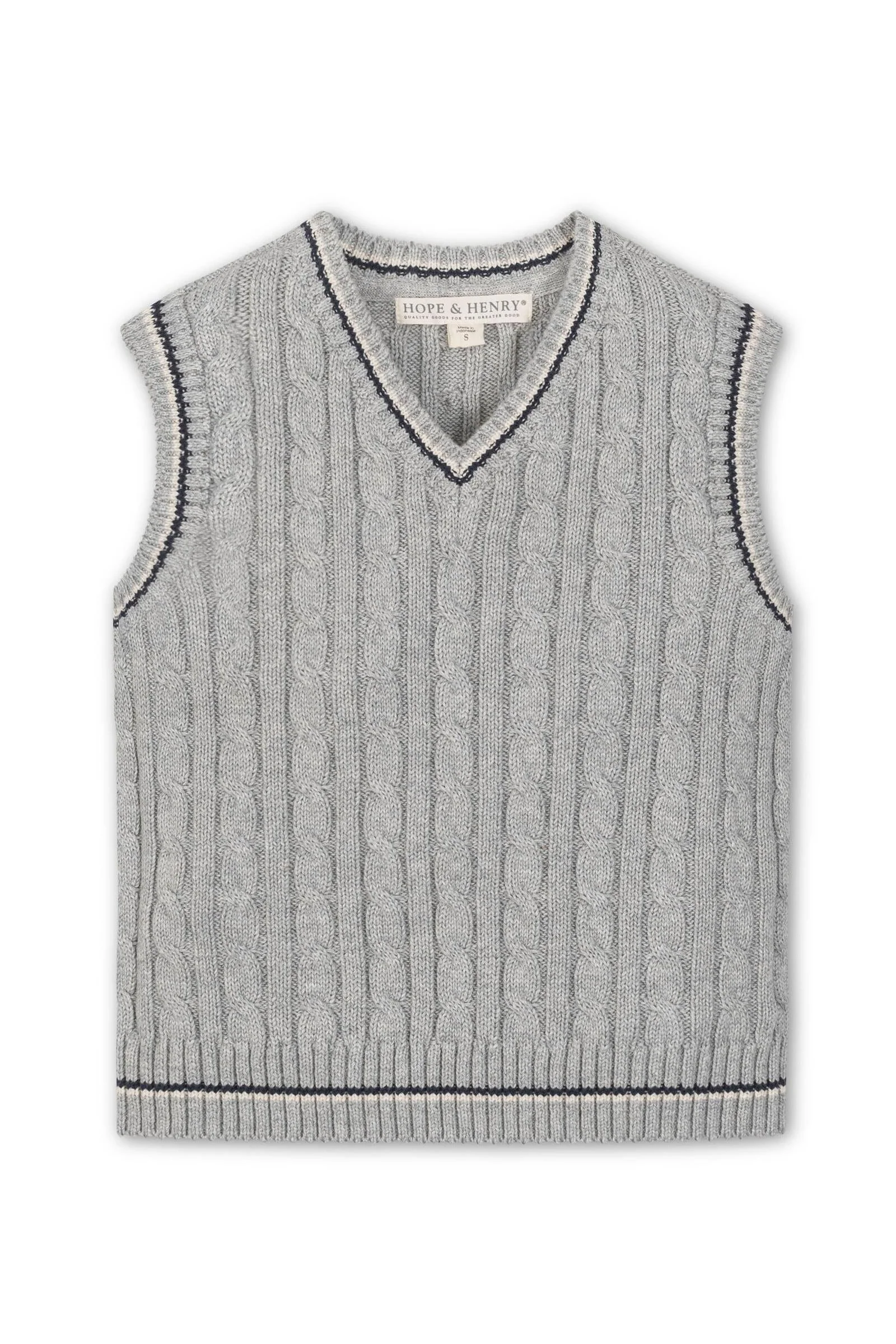 Hope & Henry Organic Cotton Cable Sweater Vest for Boys, Gray, Sizes 2T-14 - Image 2