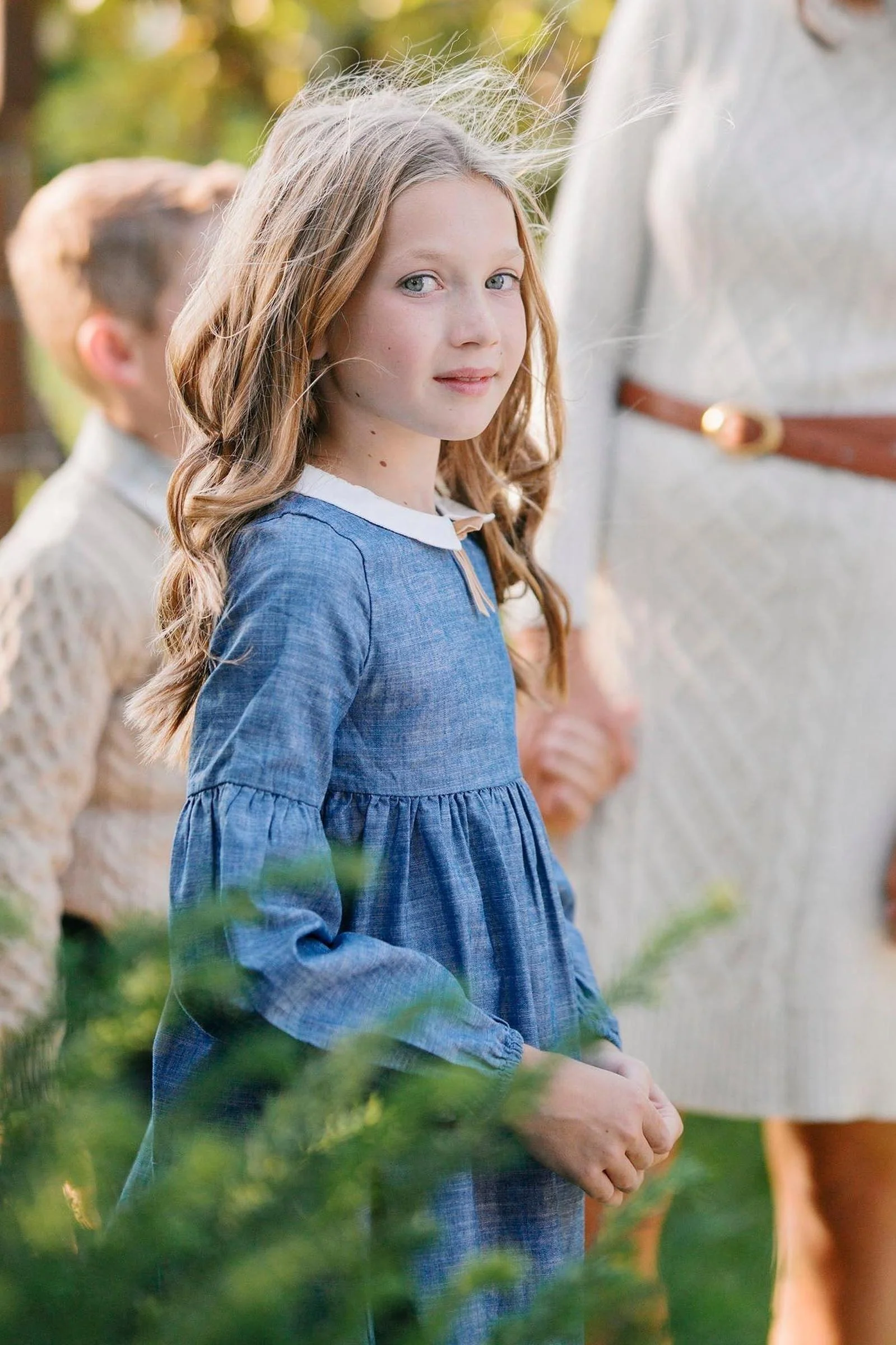 Hope & Henry Organic Cotton Empire Dress with Peter Pan Collar for Girls, Chambray, Toddler & Kids - Image 3
