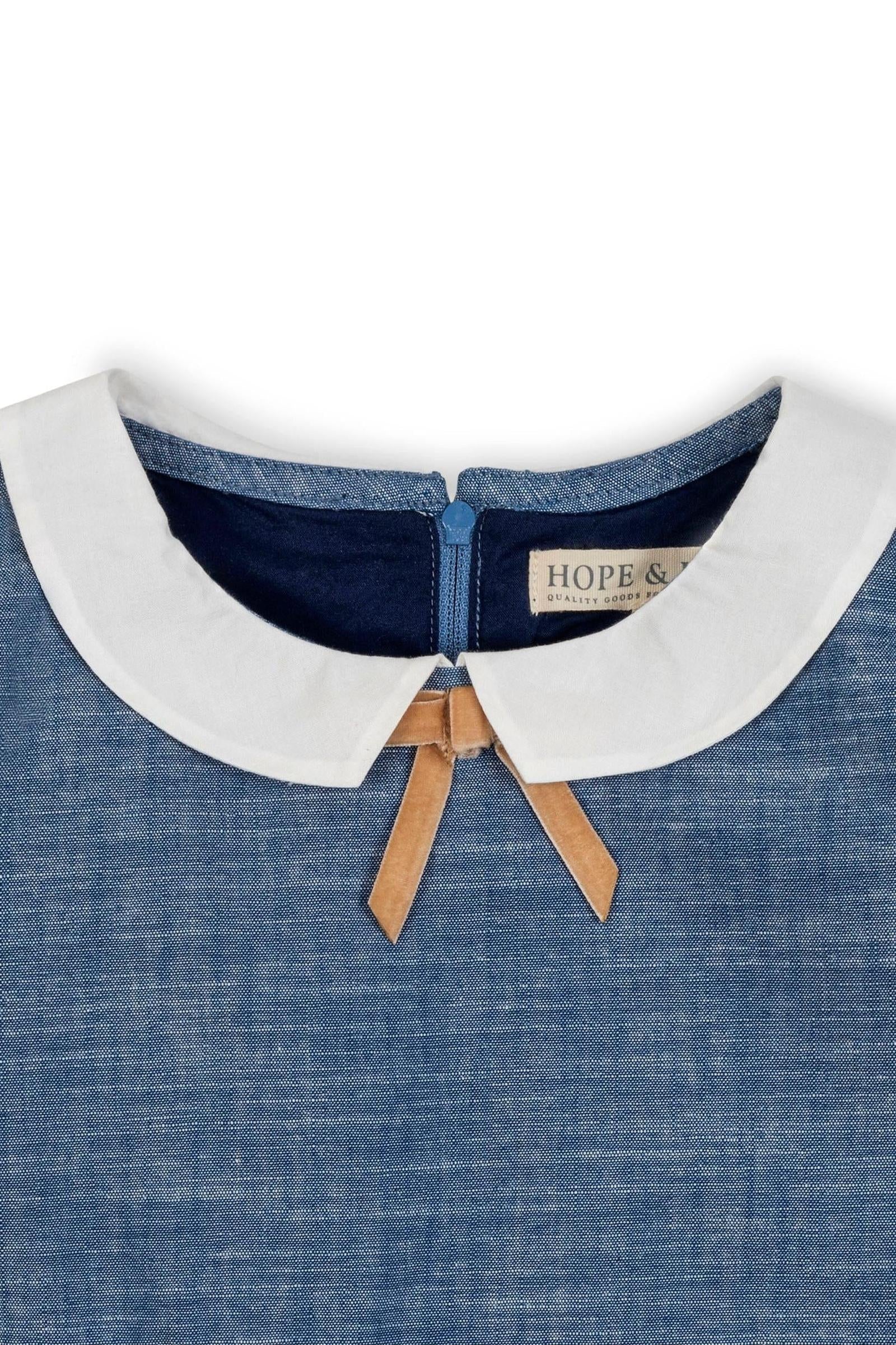 Hope & Henry Organic Cotton Empire Dress with Peter Pan Collar for Girls, Chambray, Toddler & Kids - Image 5