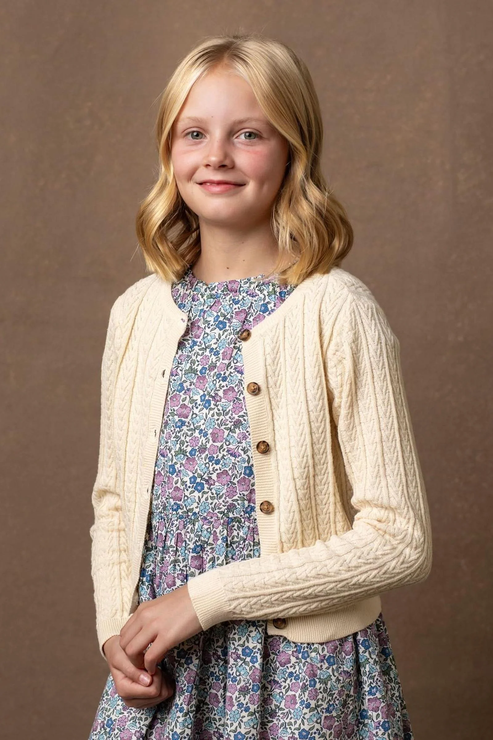 Hope & Henry Organic Cotton Chevron Cable Cardigan for Girls, Ivory, Toddler & Kids