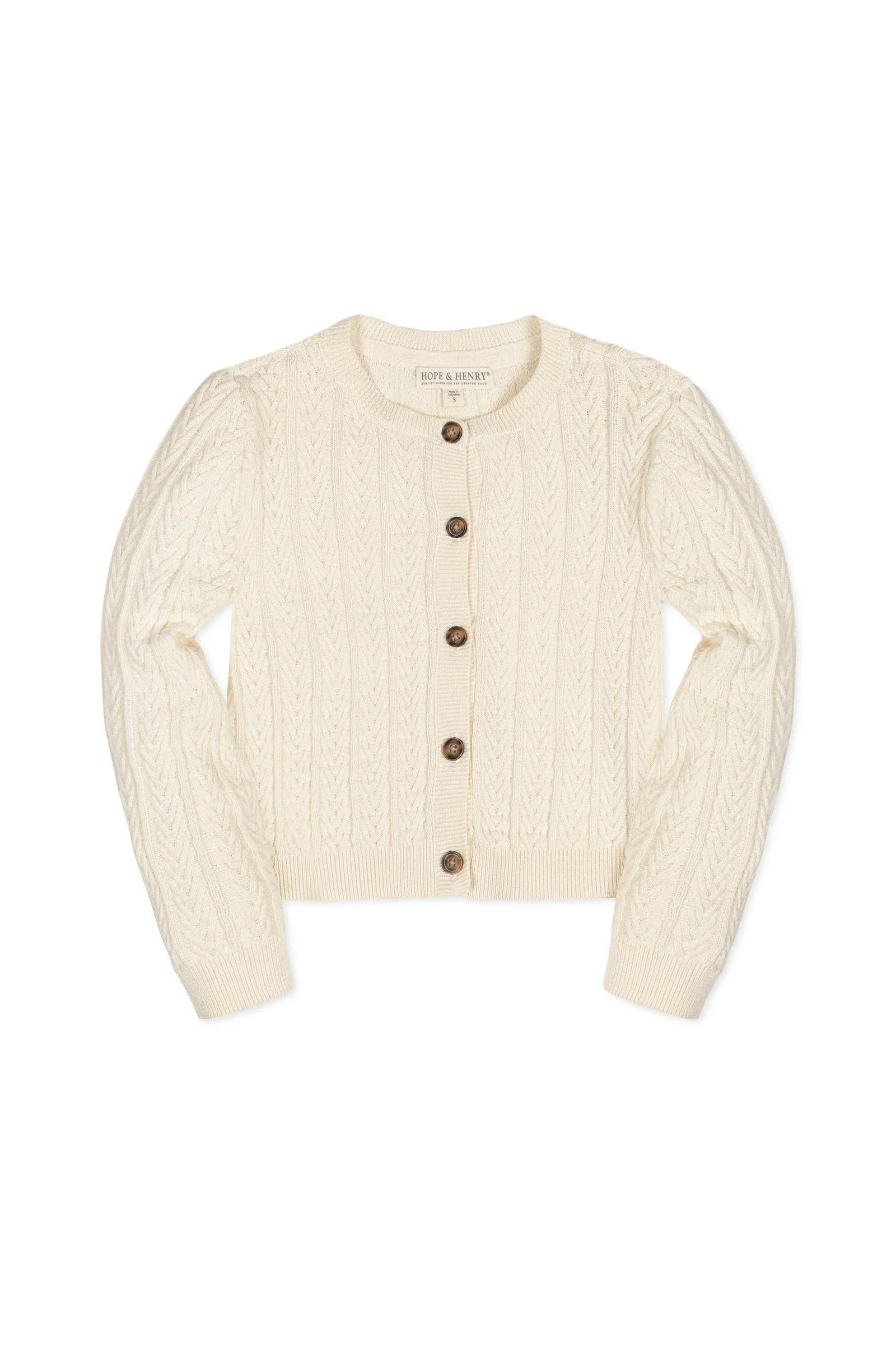 Hope & Henry Organic Cotton Chevron Cable Cardigan for Girls, Ivory, Toddler & Kids - Image 2