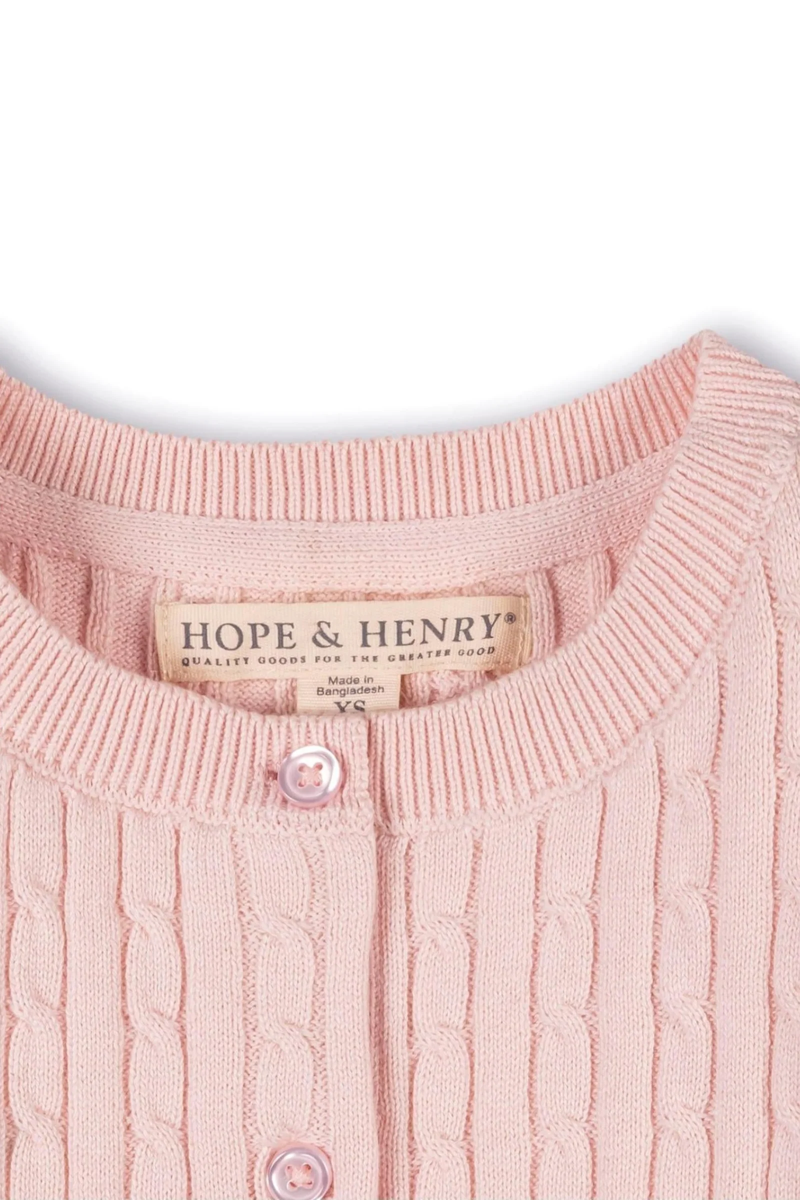 Hope & Henry Organic Cotton Classic Cable Knit Cardigan for Girls, Pink, Sizes 2T-10 - Image 3