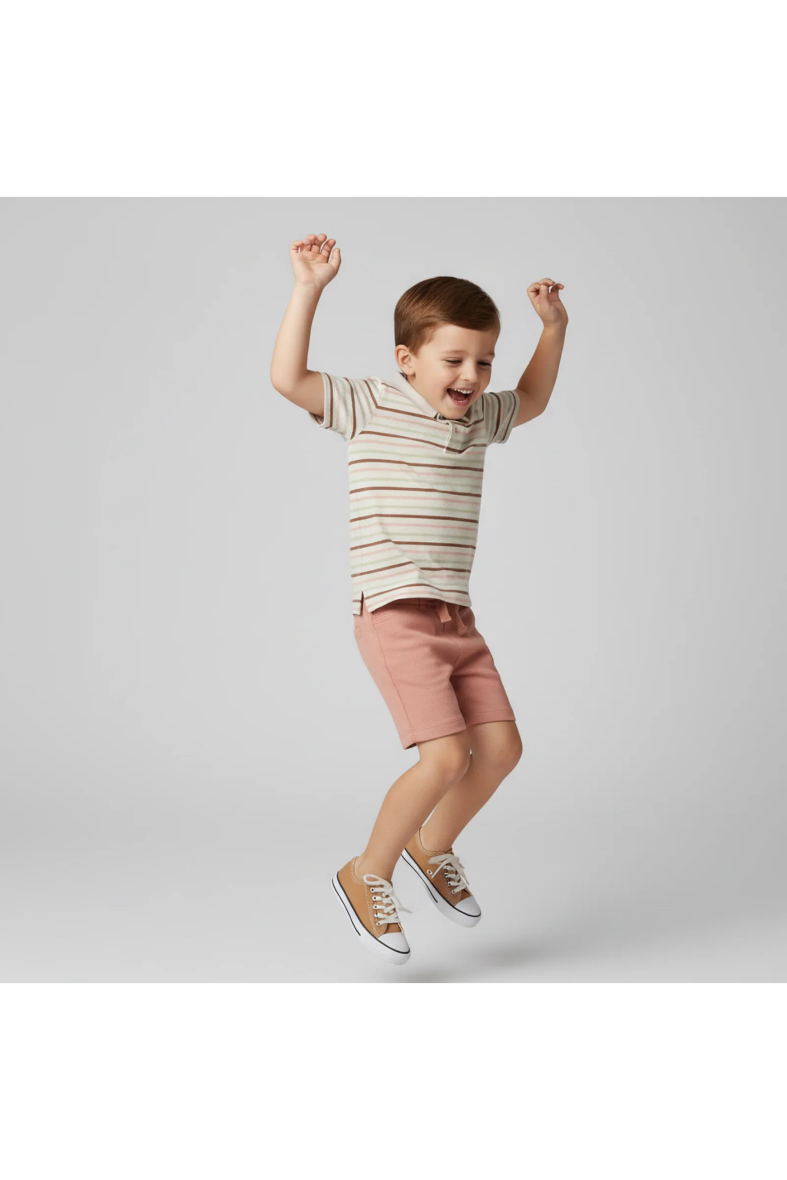 Organic Collar Tee & Shorts Set - Terra Stripes - Image 3