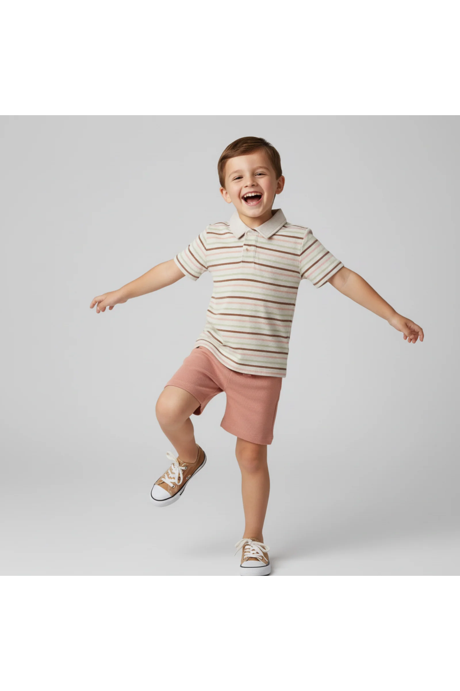 Organic Collar Tee & Shorts Set - Terra Stripes - Image 4
