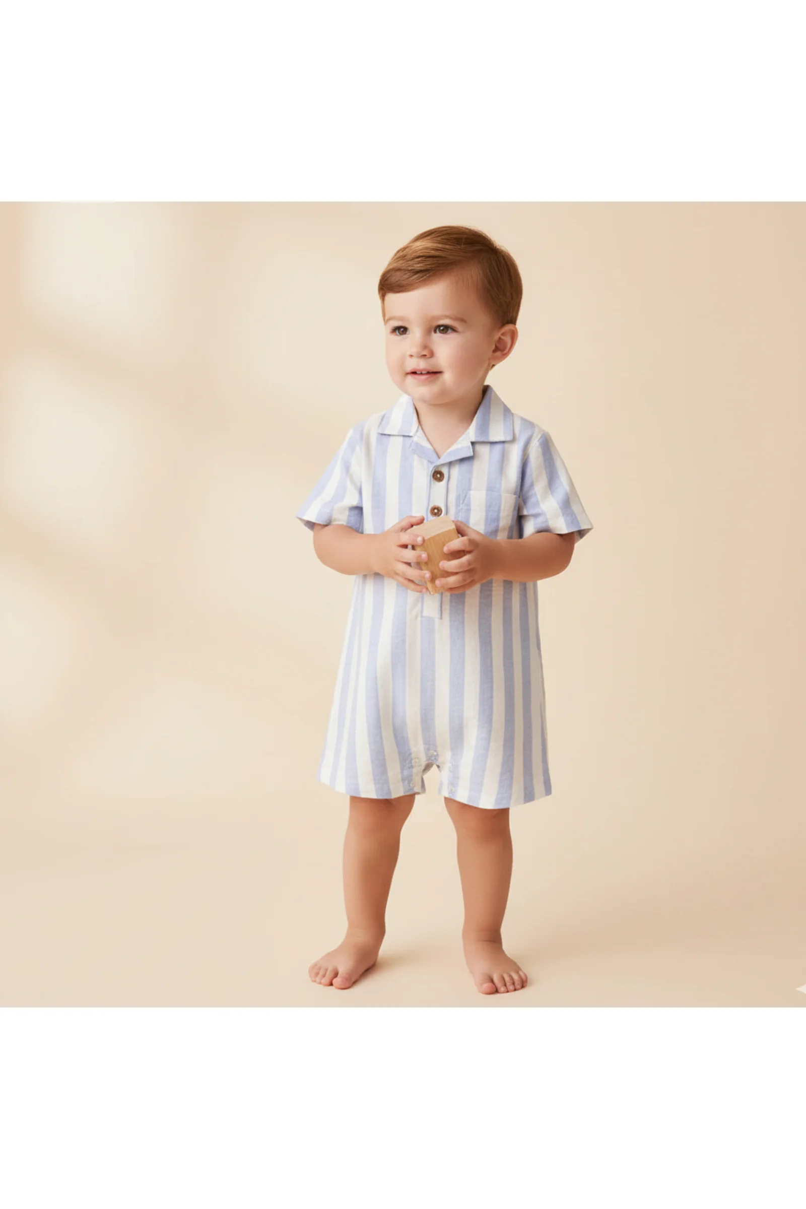 Organic Collared Romper - Blue Stripes - Image 3
