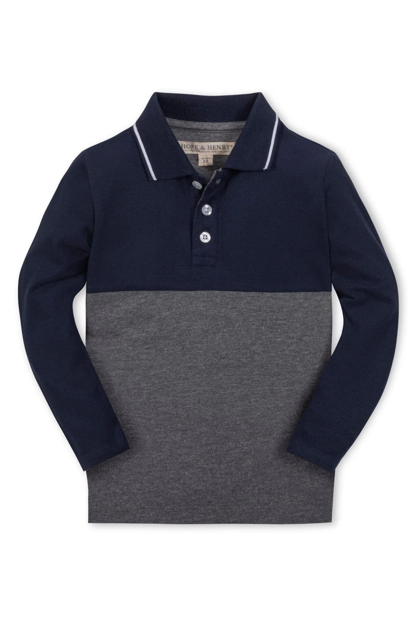 Hope & Henry Organic Cotton Colorblock Jersey Polo for Boys, Navy & Gray, Sizes 2T-14 - Image 2