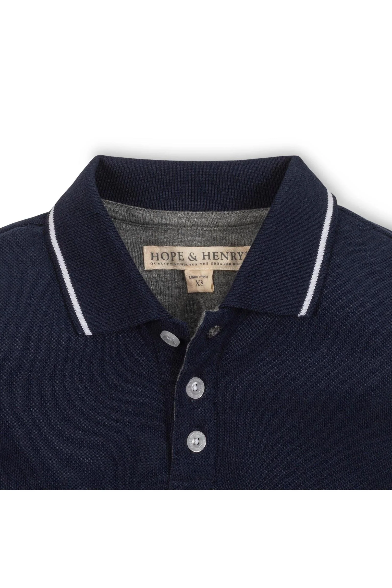 Hope & Henry Organic Cotton Colorblock Jersey Polo for Boys, Navy & Gray, Sizes 2T-14 - Image 3