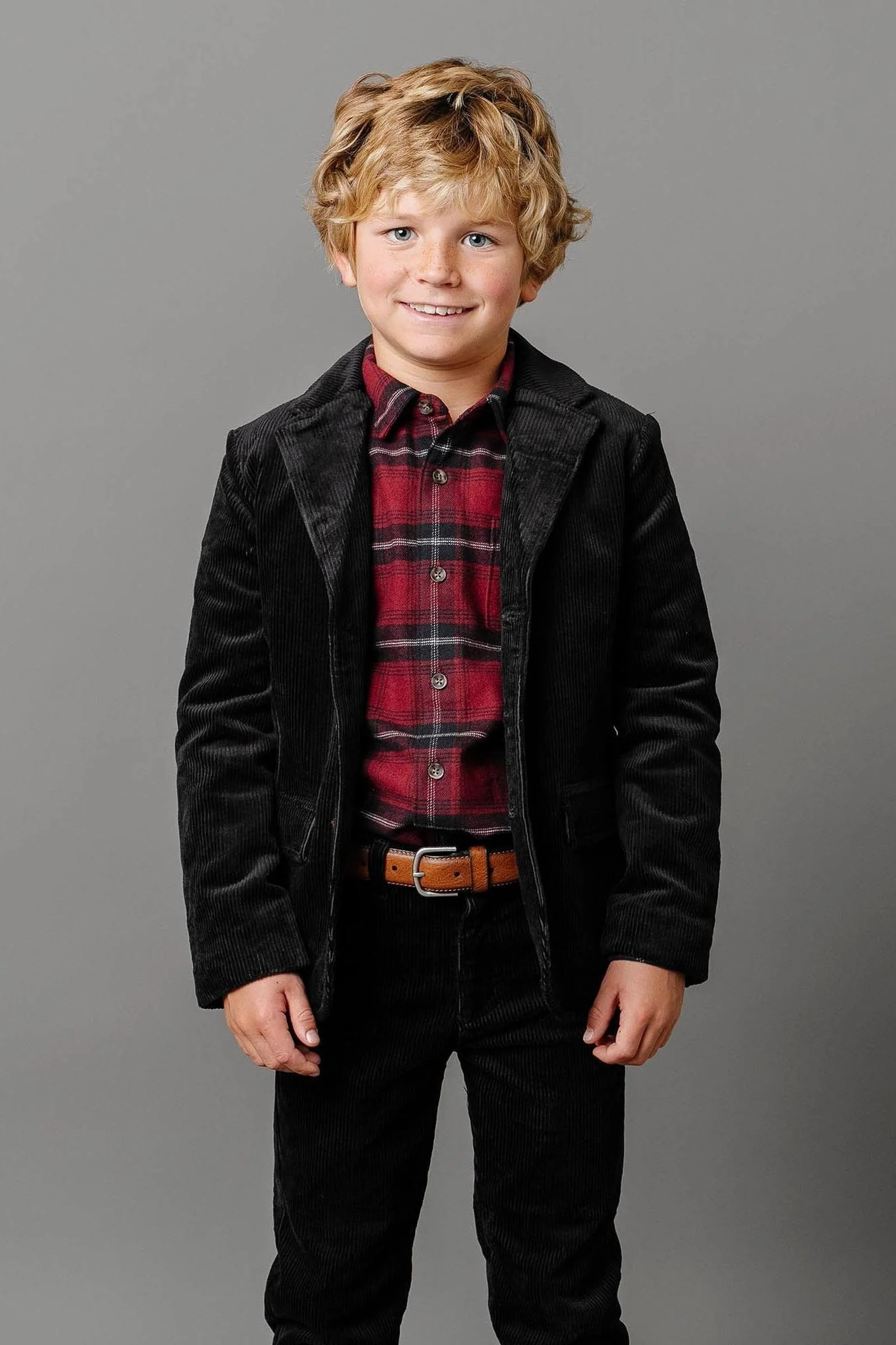 Hope & Henry Organic Cotton Corduroy Blazer for Boys, Black with Elbow Patches, Toddler & Kids