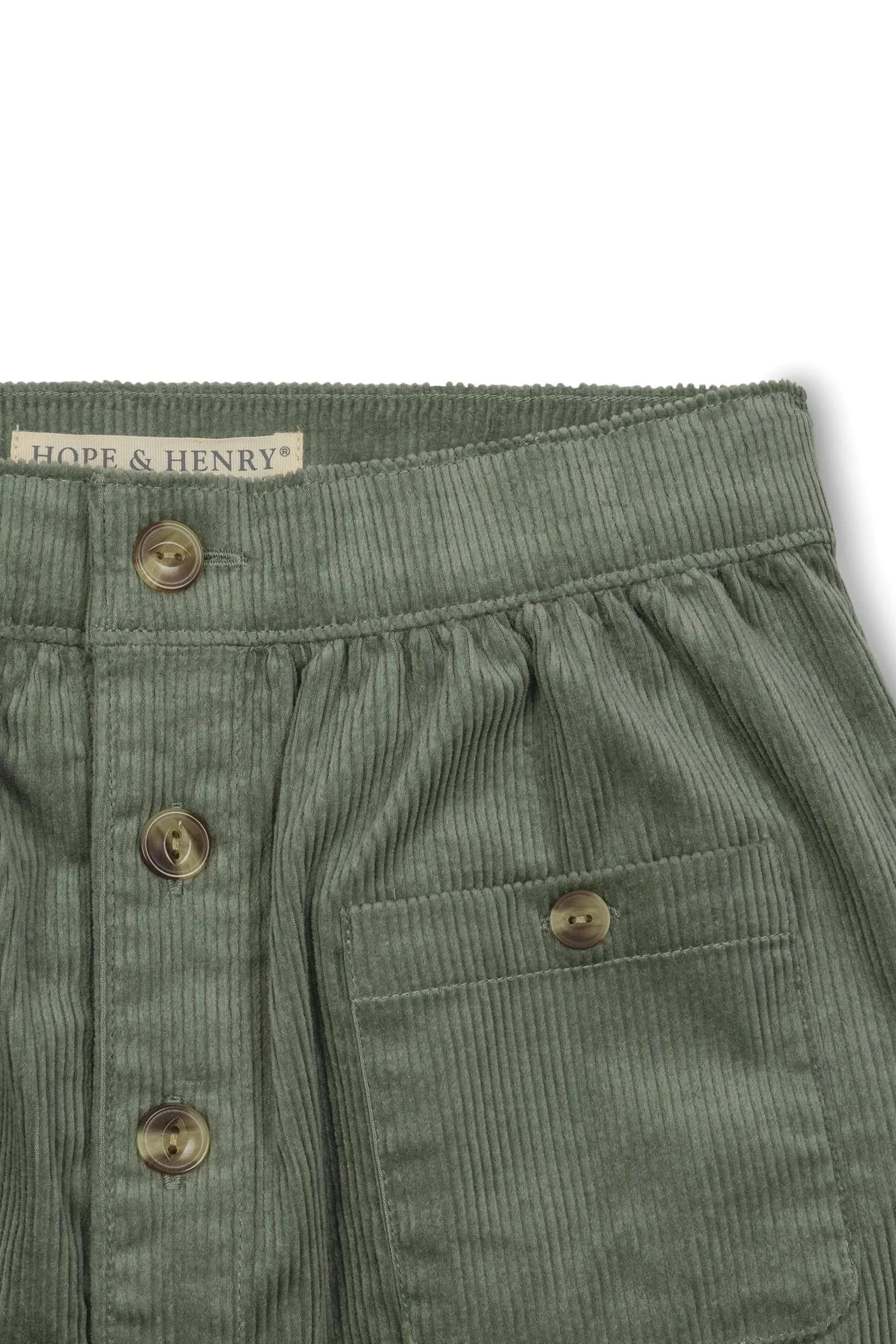 Hope & Henry Organic Cotton Corduroy Button Front Skirt for Girls, Sage, Toddler & Kids - Image 3