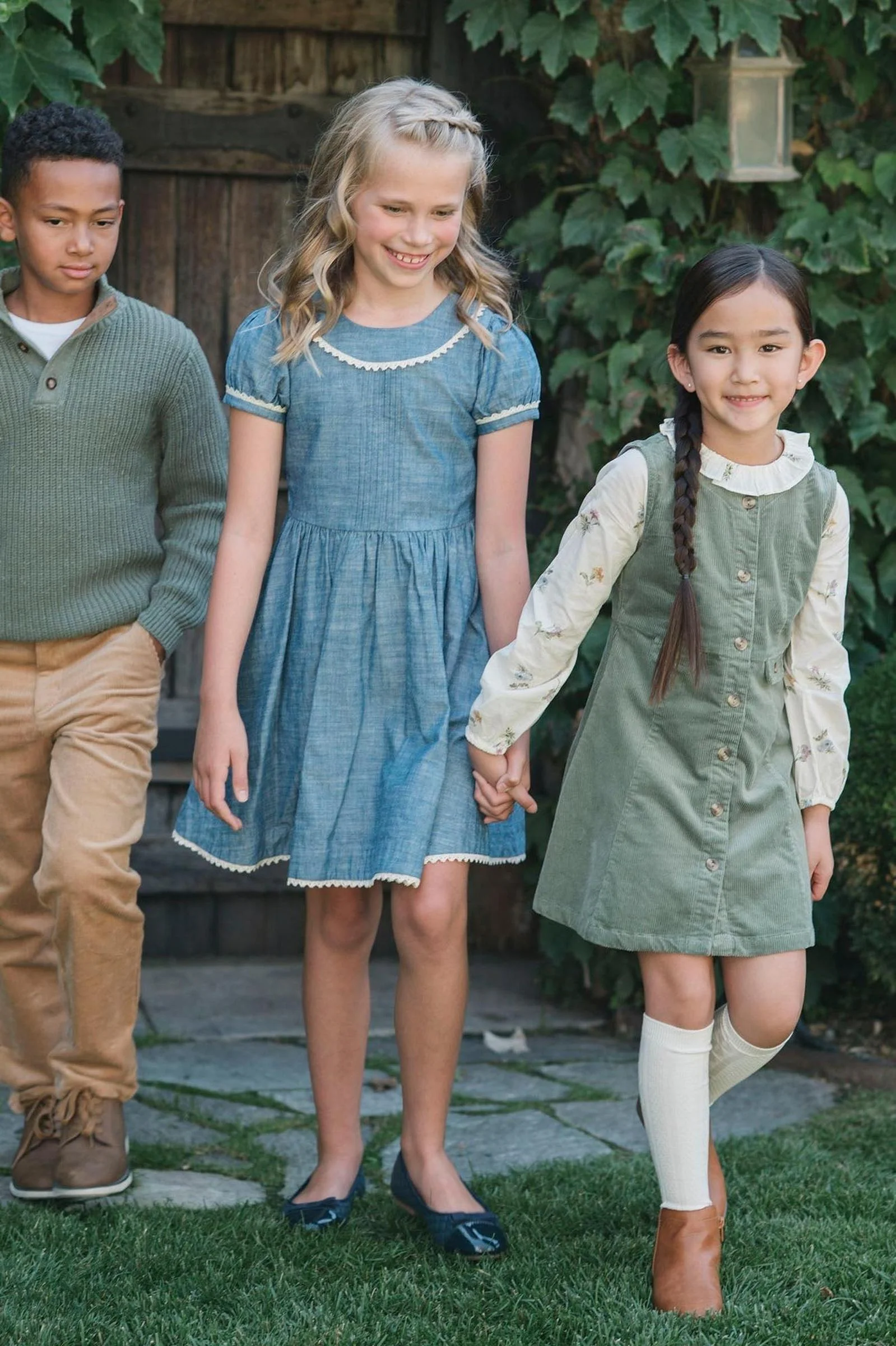 Hope & Henry Organic Cotton Corduroy Jumper Dress for Girls, Sage Green, Toddler & Kids - Image 6