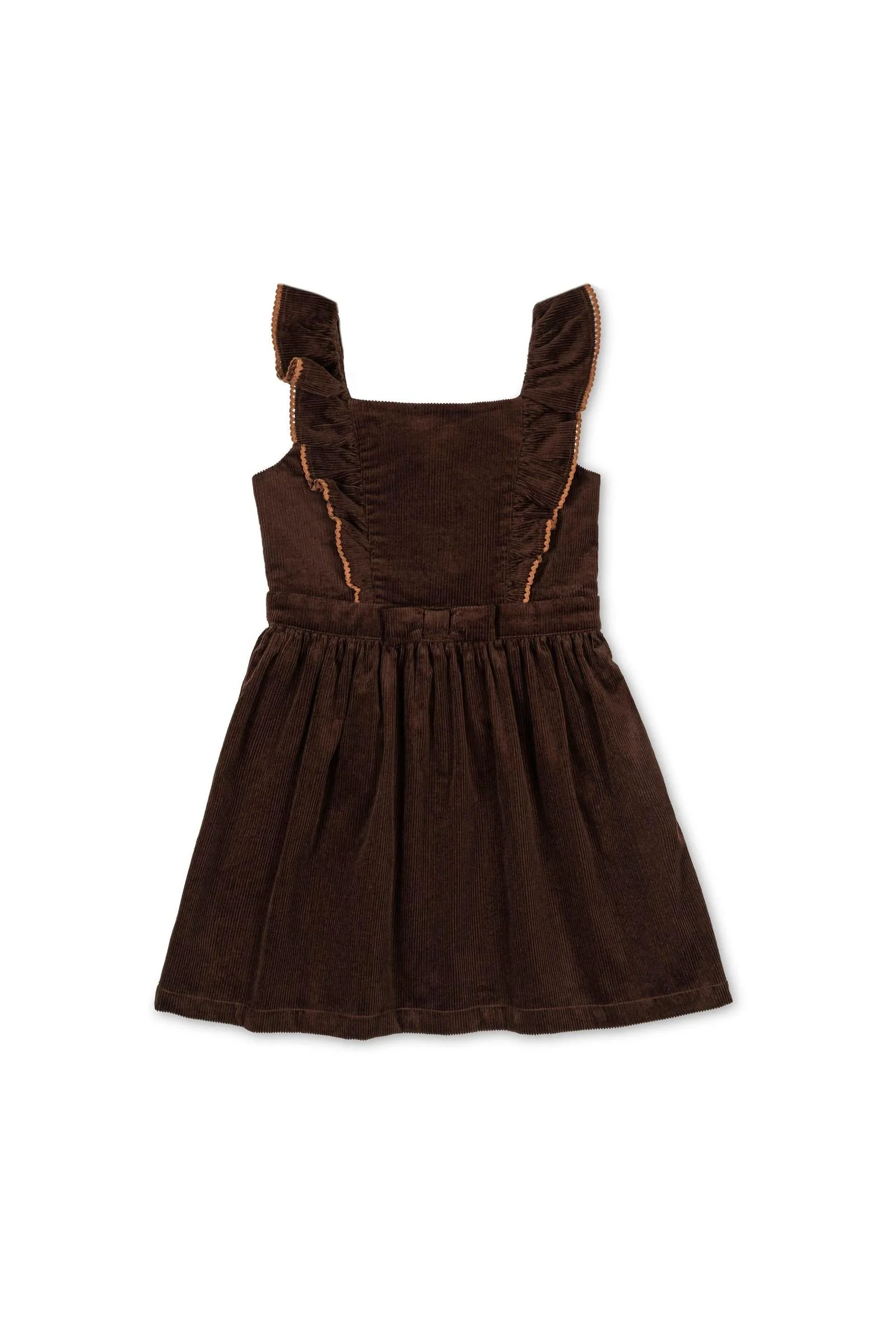 Hope & Henry Organic Cotton Corduroy Ruffle Jumper Dress for Girls, Brown, Toddler & Kids - Image 2