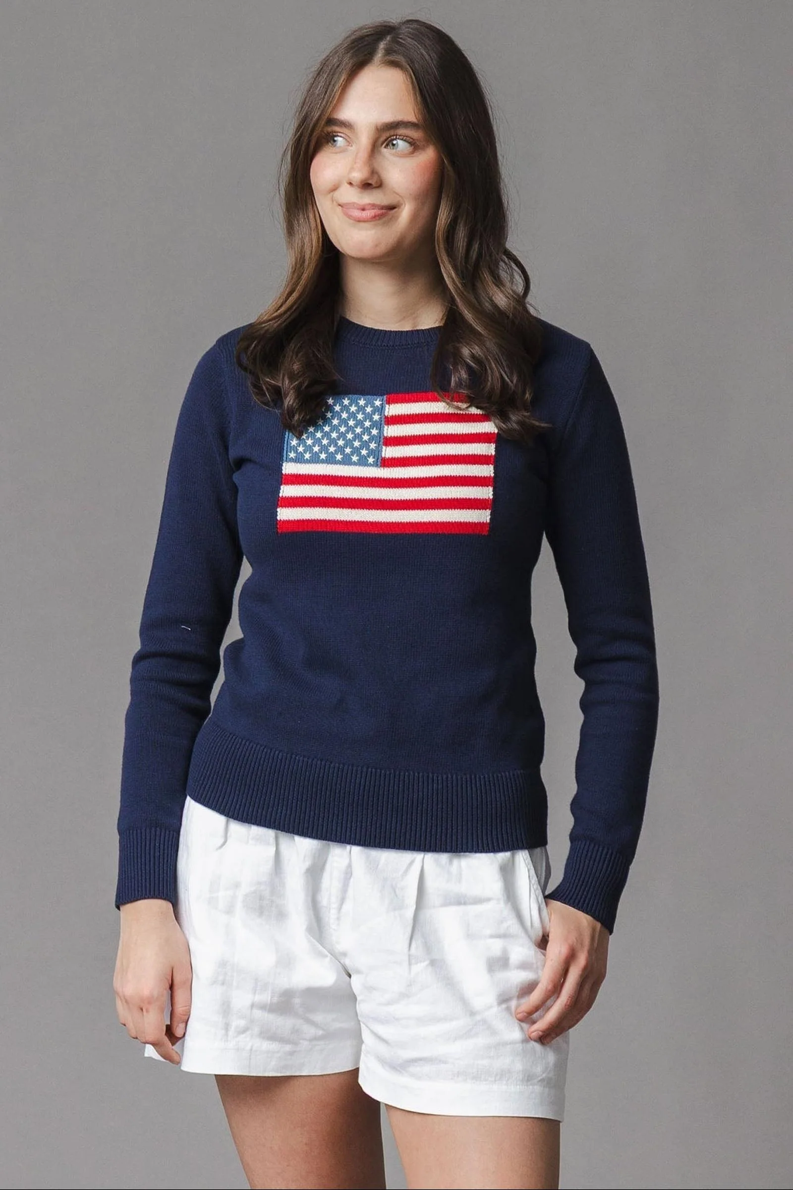 Organic Cotton Crew Neck Flag Sweater, Navy, Women, Family Matching Outfits - Image 4