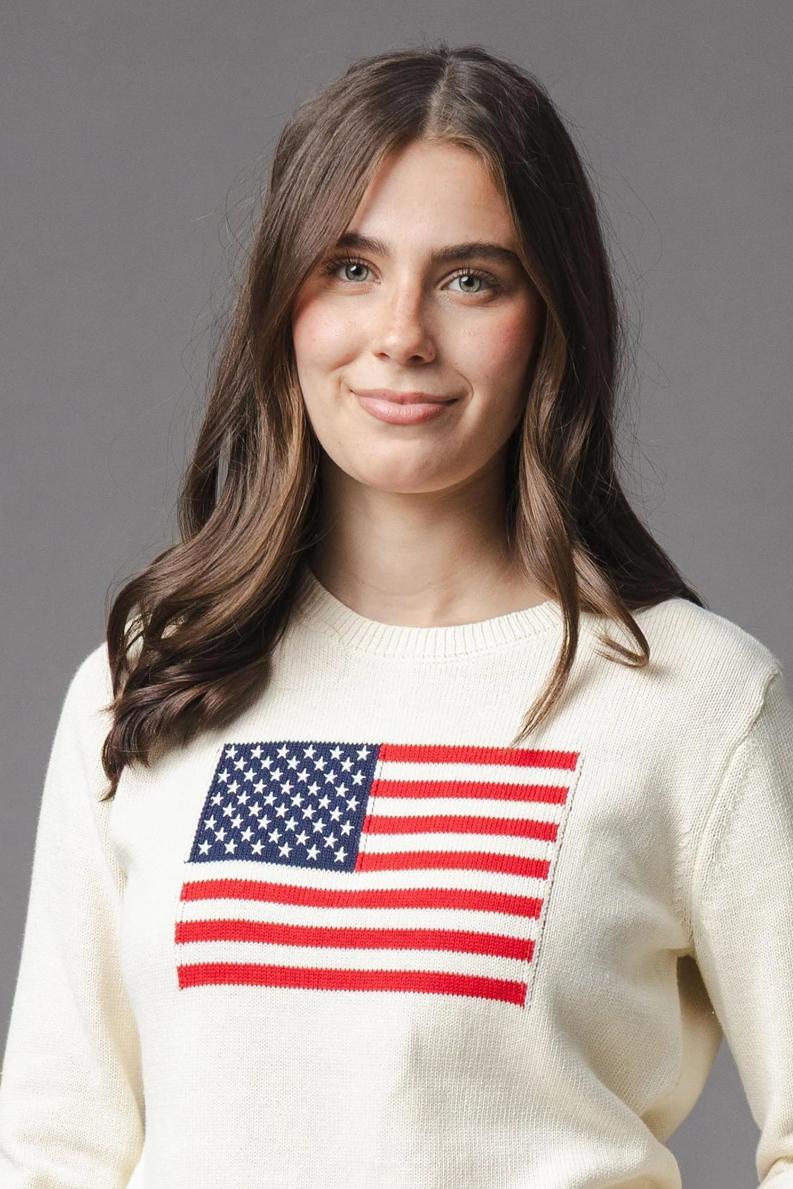Organic Cotton Crew Neck Flag Sweater, Ivory, Women, Family Matching Outfits - Image 3