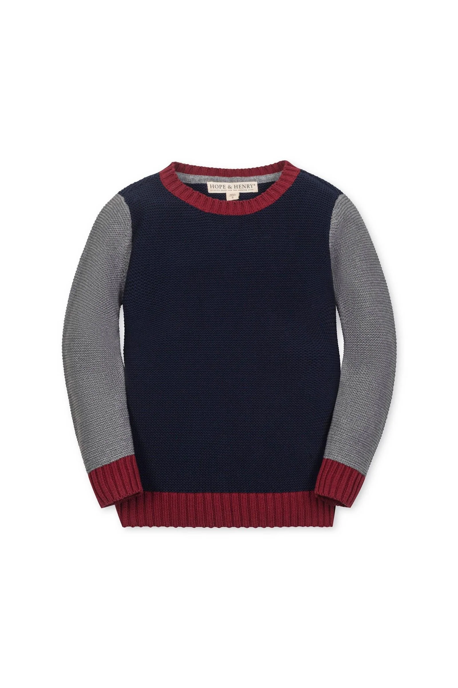 Hope & Henry Organic Cotton Crewneck Sweater, Navy & Gray, Toddler - Teen - Image 2