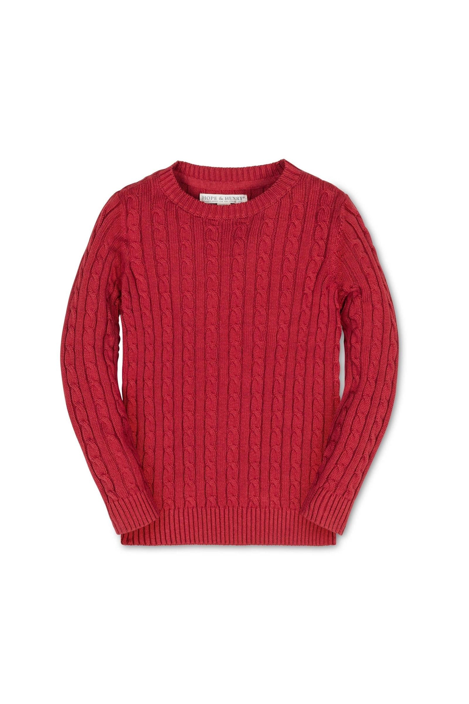 Hope & Henry Organic Cotton Cable Knit Crewneck Sweater for Boys, Red Solid, Sizes 2-16 - Image 2