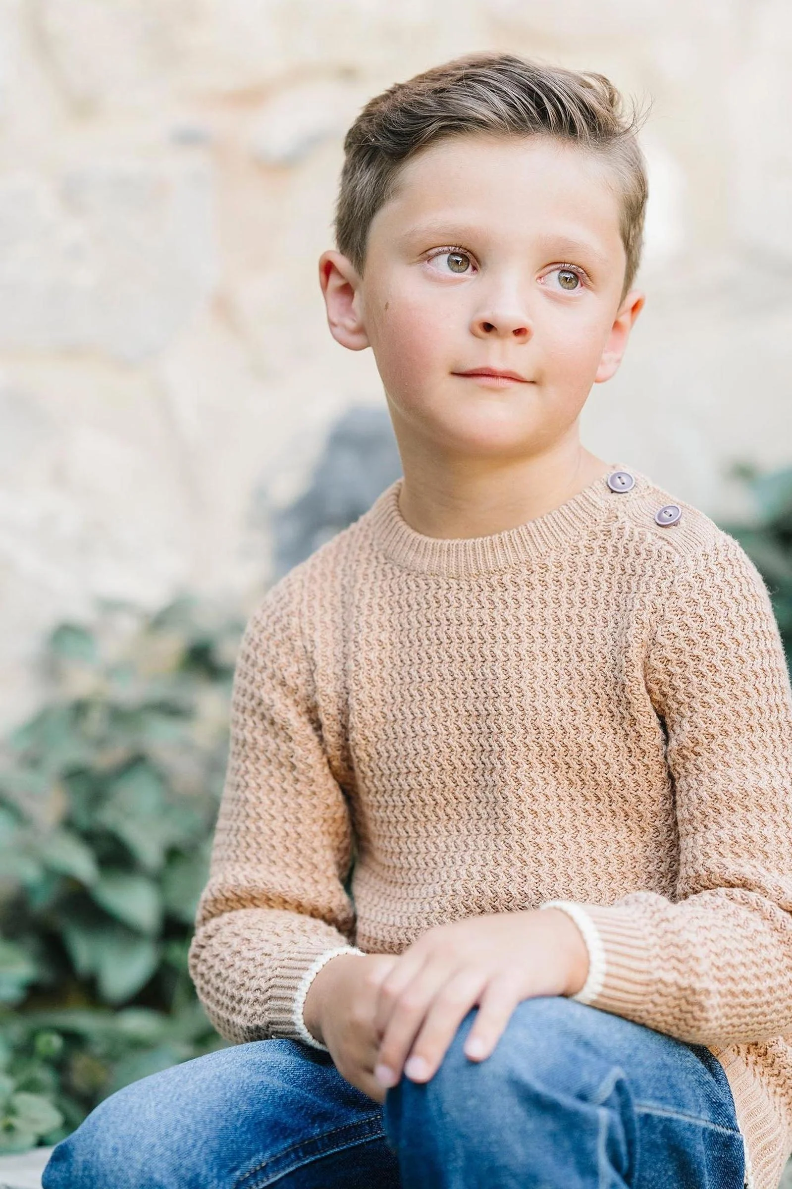 Hope & Henry Organic Cotton Crewneck Sweater with Buttons for Boys, Camel, Sizes 2T-14