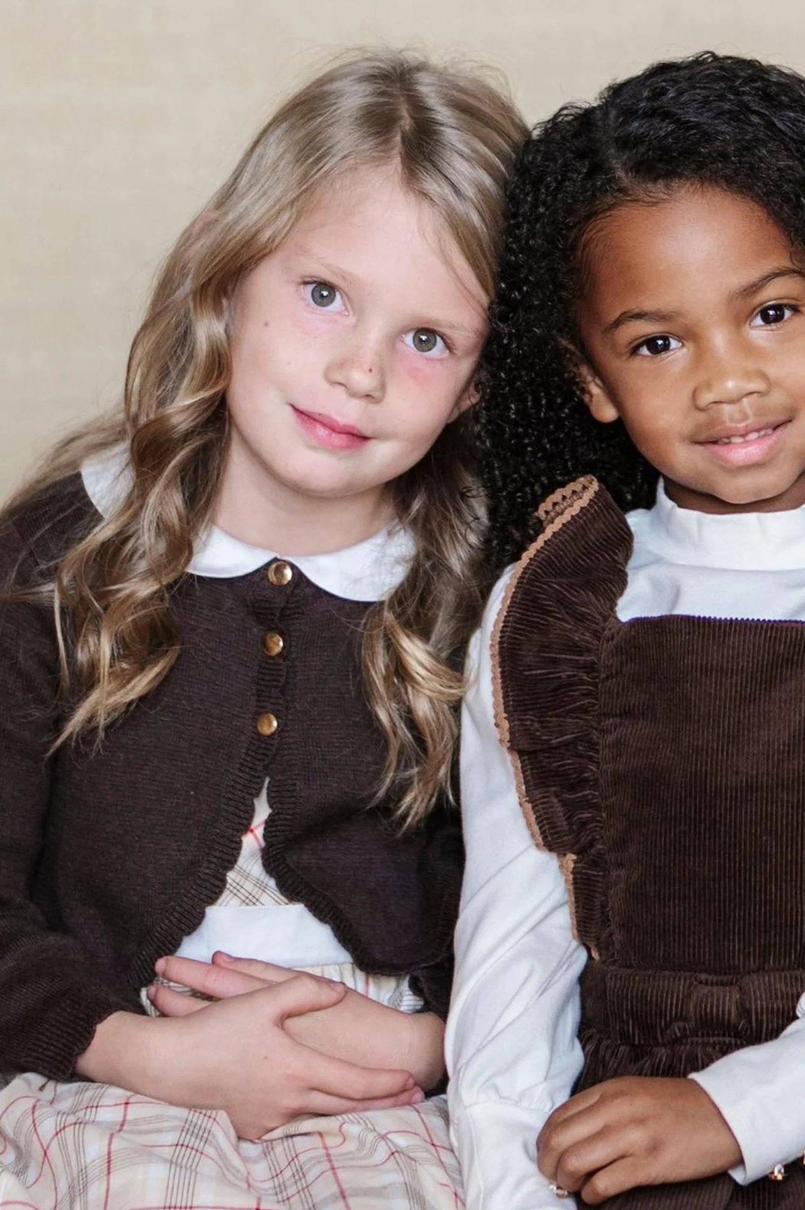 Hope & Henry Organic Cotton Cropped Scallop Cardigan for Girls, Chocolate Brown Knit, Toddler & Kids