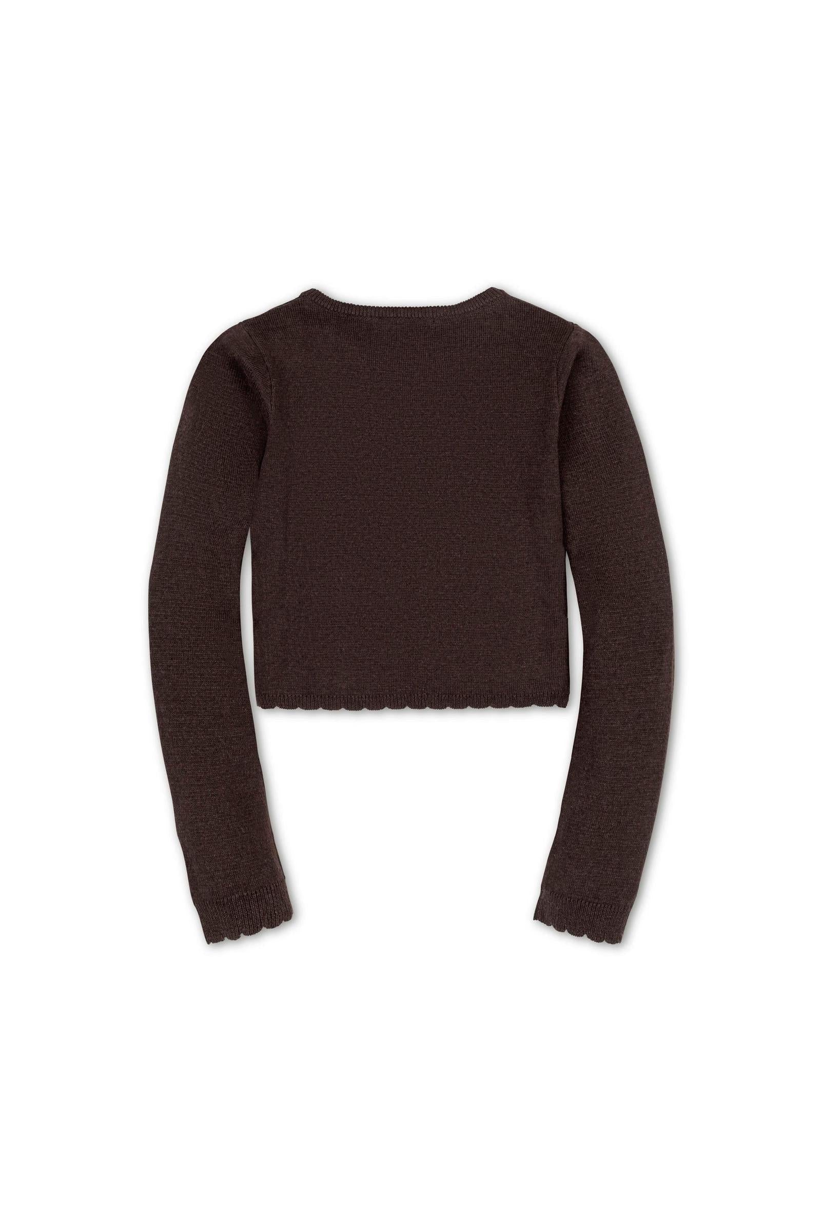 Hope & Henry Organic Cotton Cropped Scallop Cardigan for Girls, Chocolate Brown Knit, Toddler & Kids - Image 4