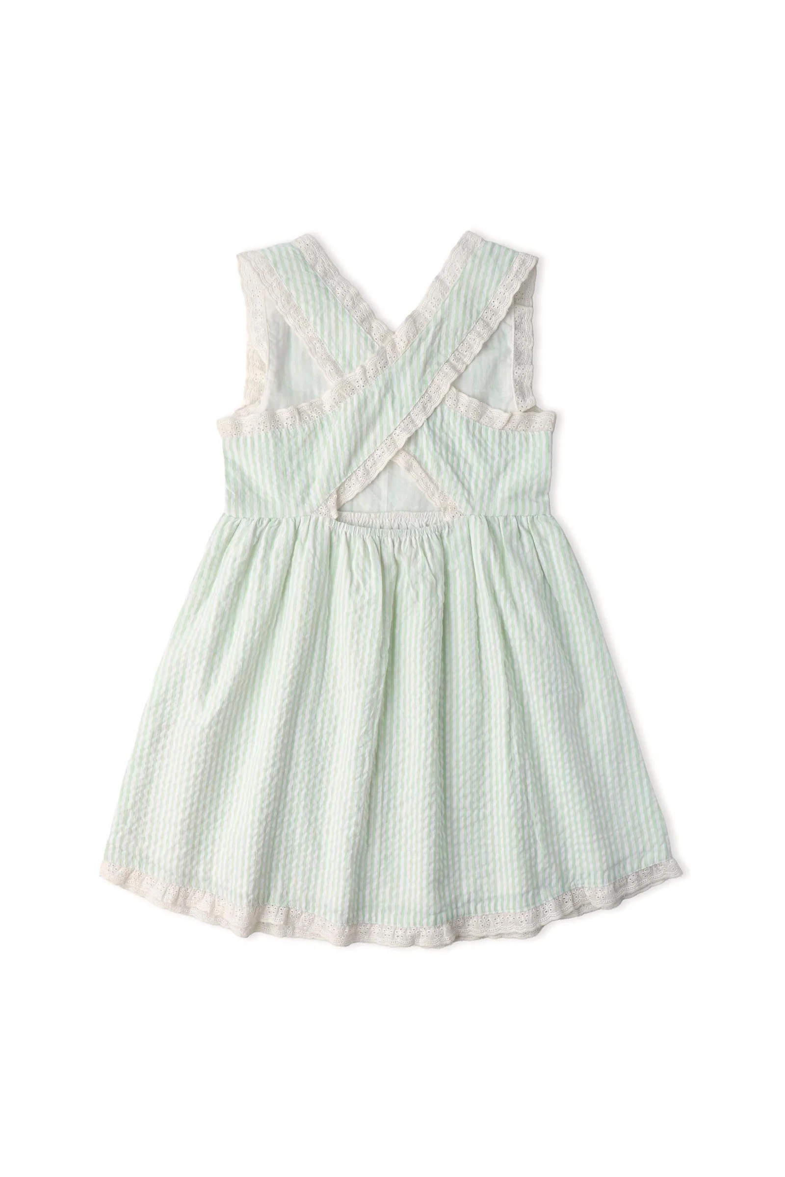 Organic Cross Back Dress - Basil Stripes - Image 4