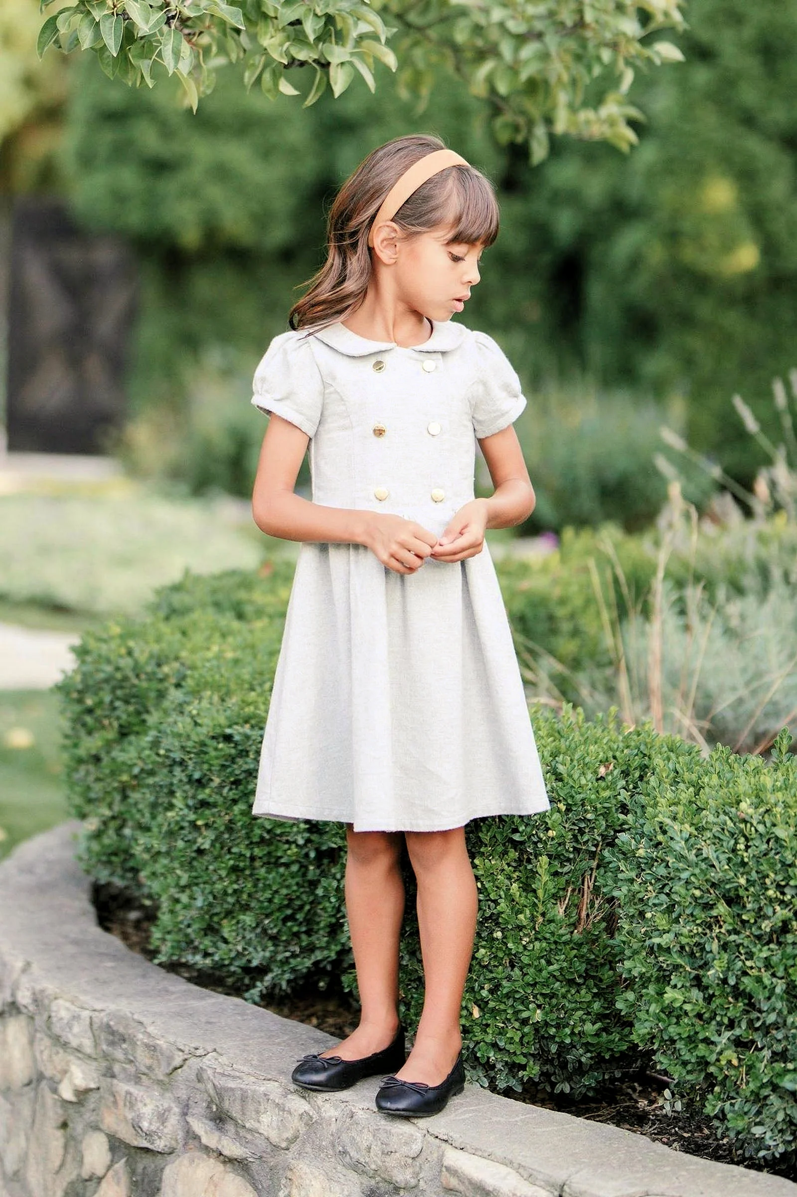 Hope & Henry Organic Cotton Double Breasted Flannel Dress for Girls, Gray Heather Solid, Toddler & Kids