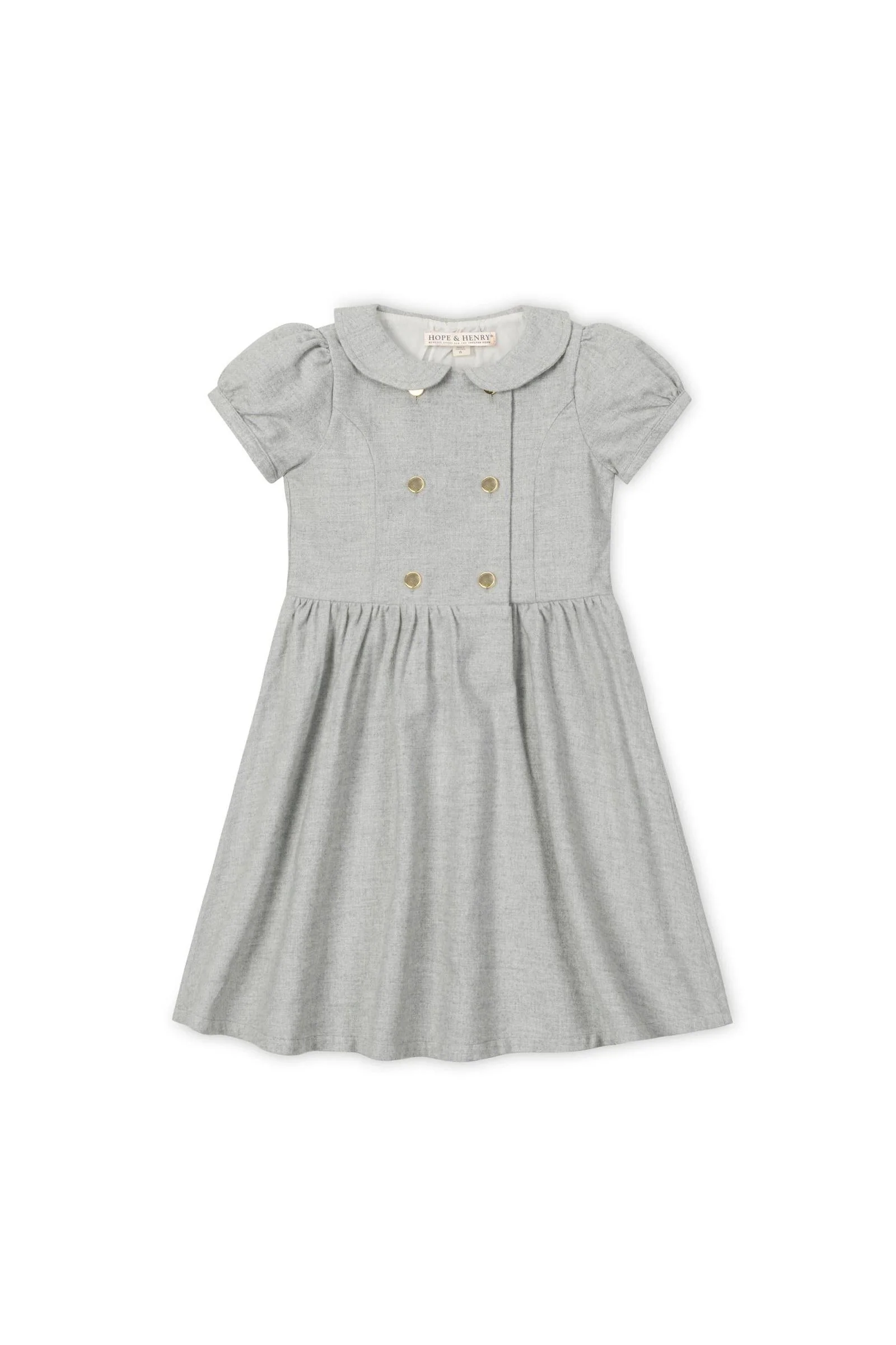 Hope & Henry Organic Cotton Double Breasted Flannel Dress for Girls, Gray Heather Solid, Toddler & Kids - Image 2