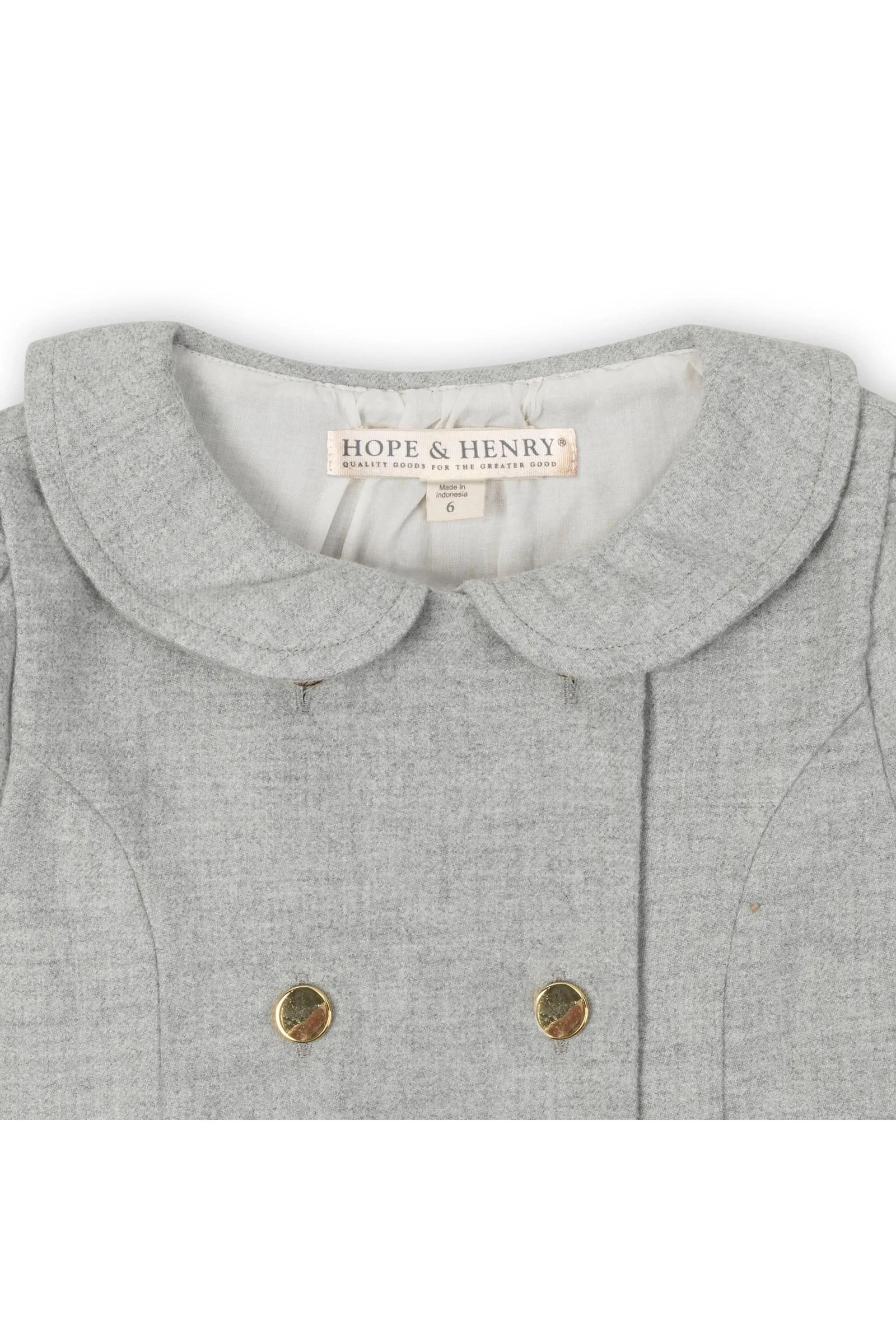 Hope & Henry Organic Cotton Double Breasted Flannel Dress for Girls, Gray Heather Solid, Toddler & Kids - Image 3