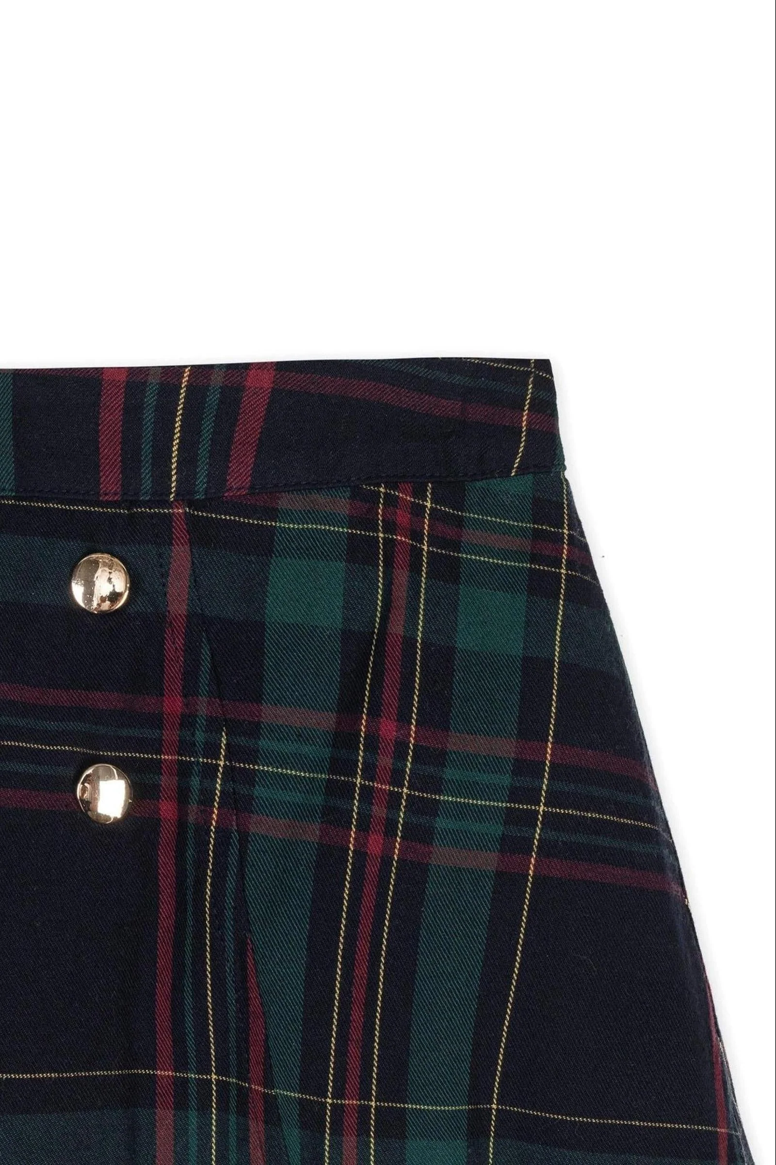 Hope & Henry Organic Cotton Double Button Skirt For Girls, Navy/Green Plaid, Toddler & Kids - Image 3